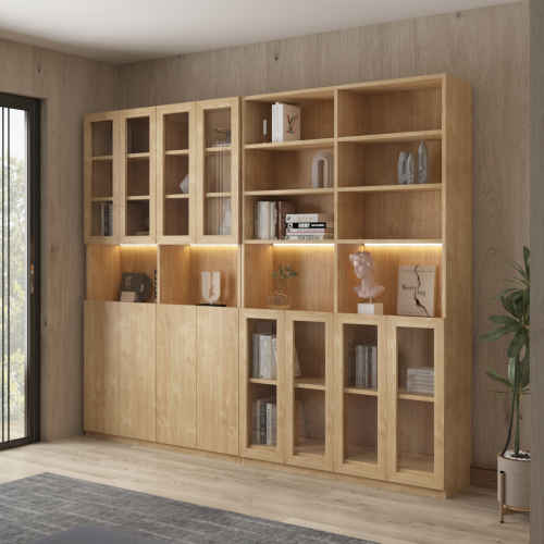 Loft Kiri Bookcase with 4 Doors, 1.2m, White & Light Wood