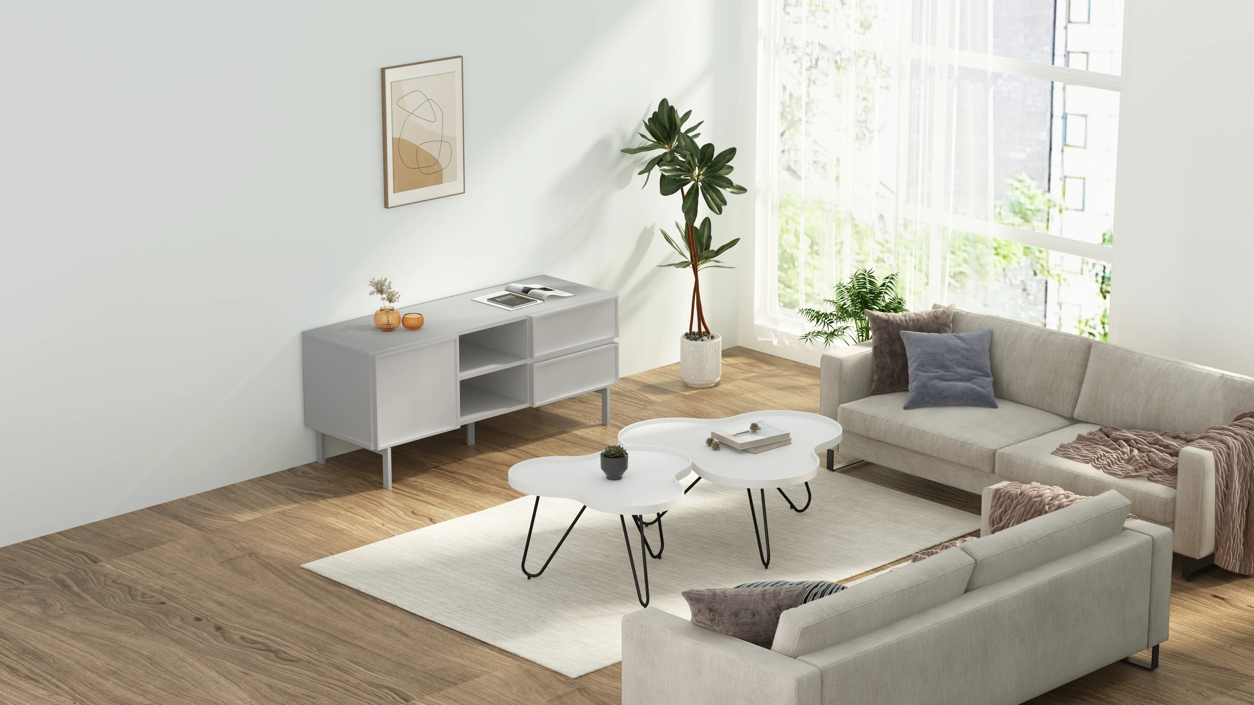 Loft Nora Entertainment Unit, 1.2m, Light Grey