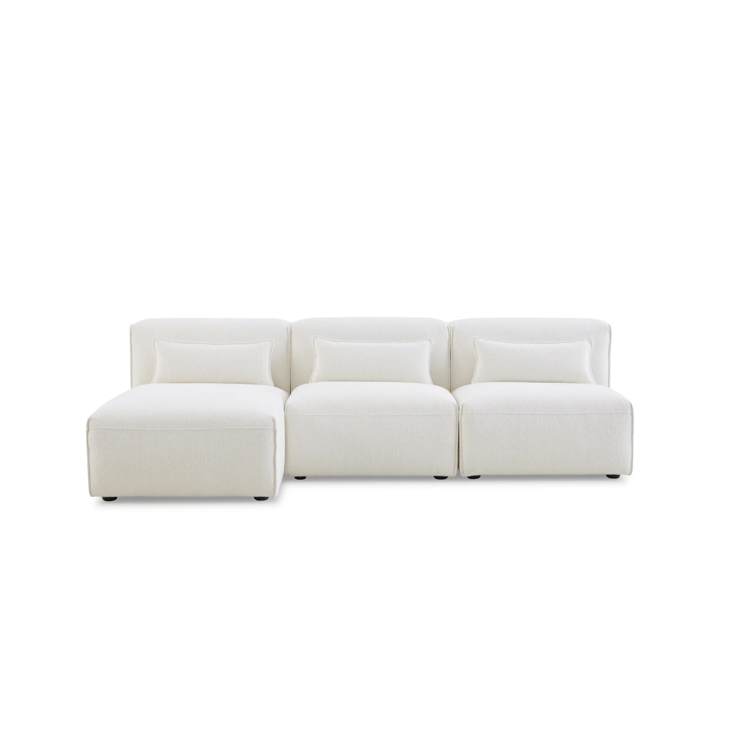 MODE Bravo 4-Seater Armless Modular Sofa with Chaise, Boucle, Cream White