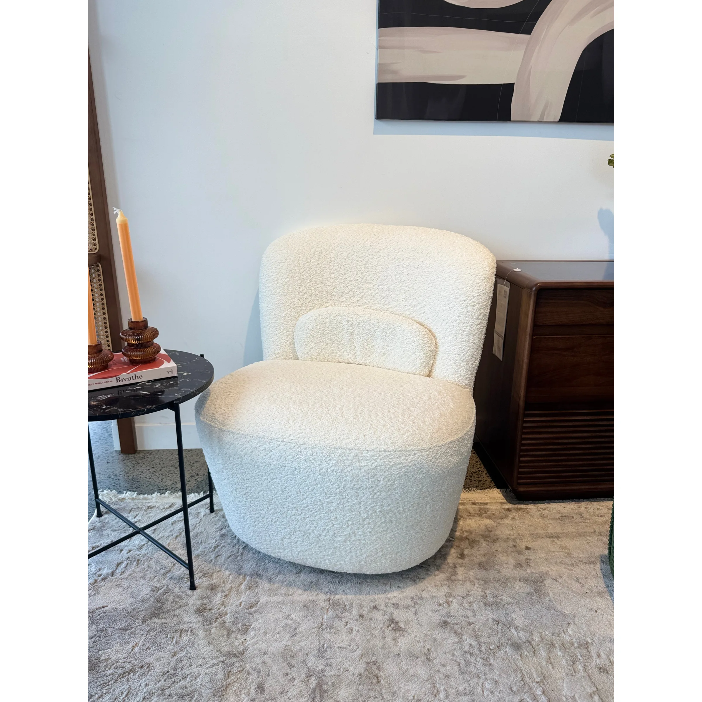 MODE Domi Boucle Swivel Chair, Pearly White