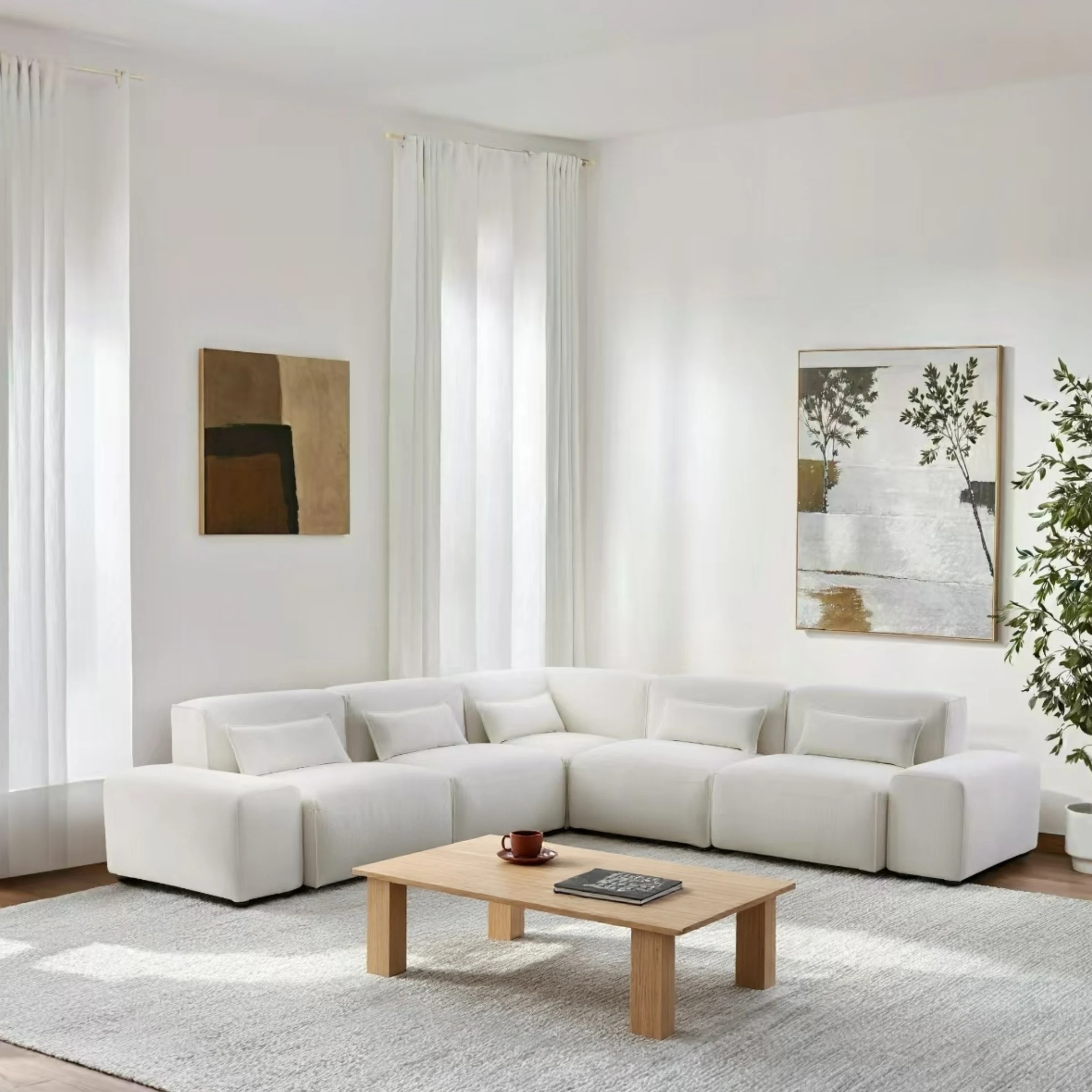 MODE Bravo 5-Seater Modular Corner Sofa with Arm, Boucle, Cream White