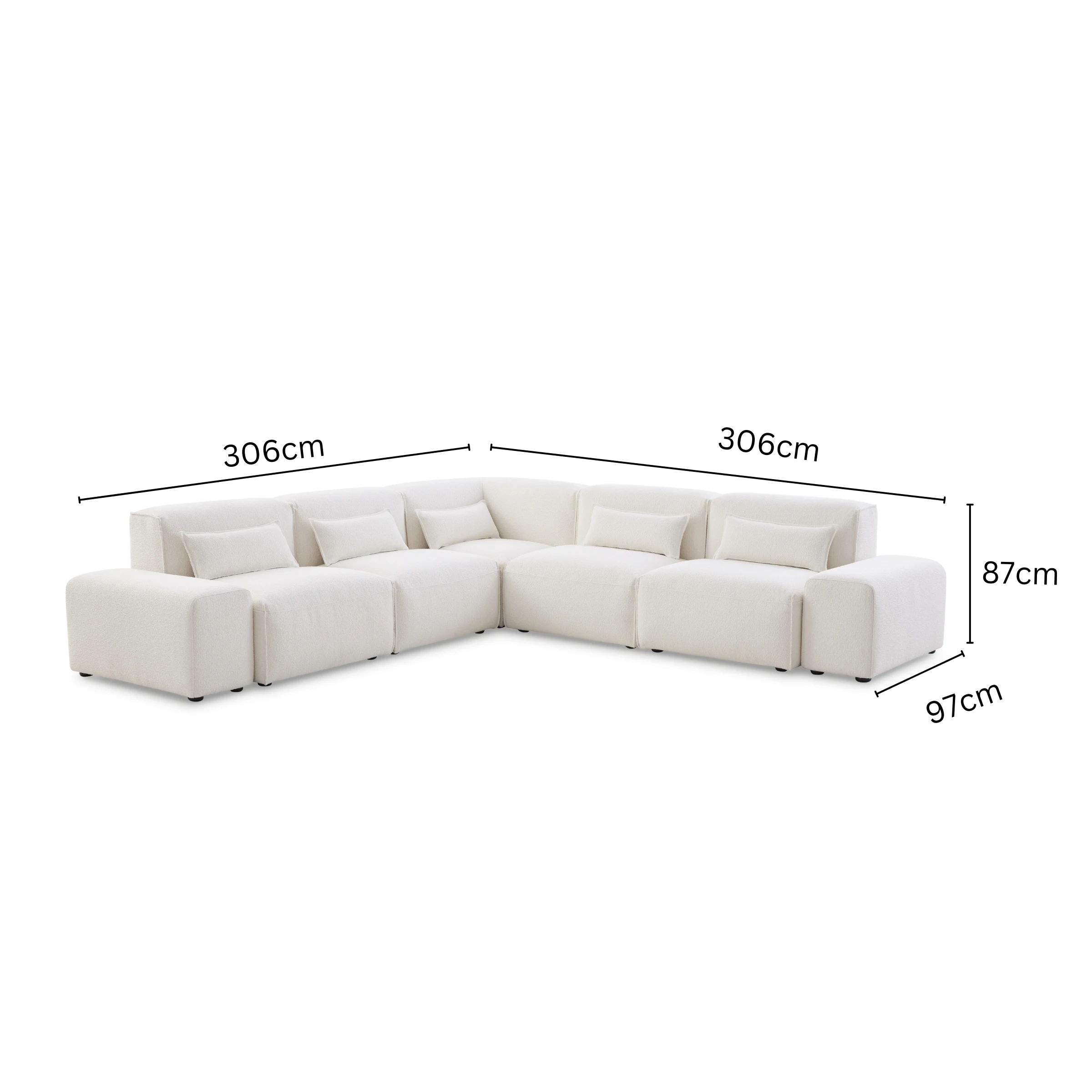 MODE Bravo 5-Seater Modular Corner Sofa with Arm, Boucle, Cream White
