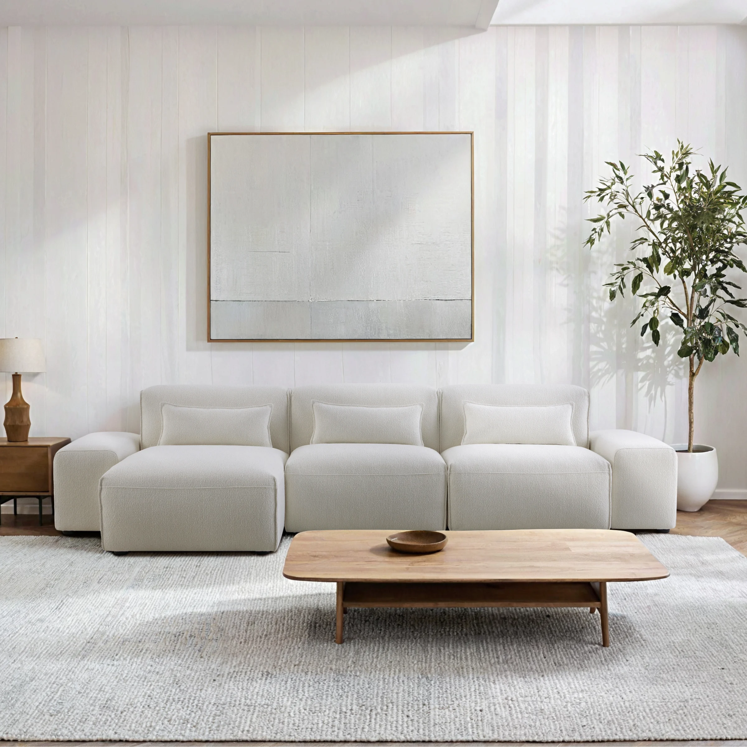 MODE Bravo 4.5-Seater Modular Sofa with Chaise & Arm, Boucle, Cream White