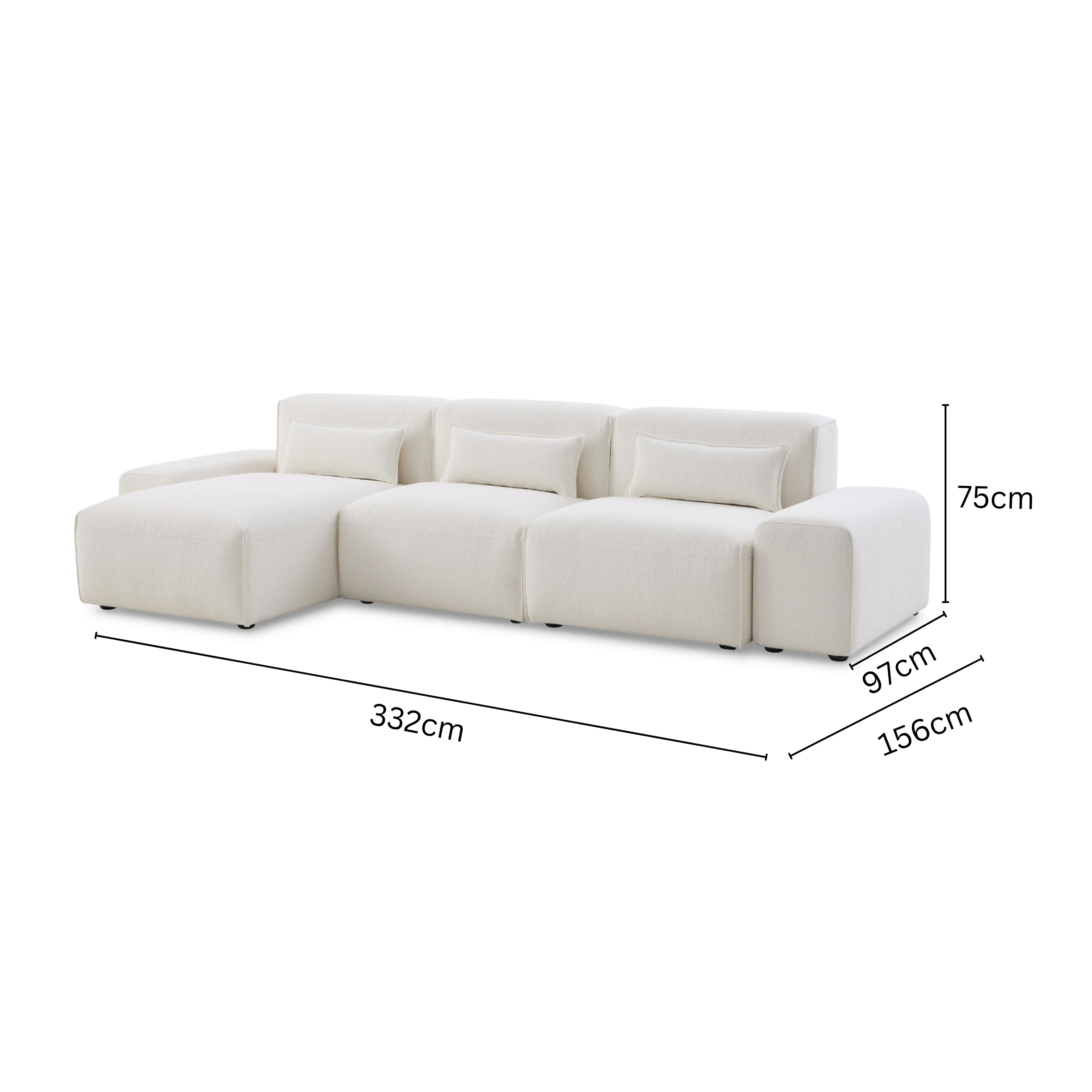 MODE Bravo 4.5-Seater Modular Sofa with Chaise & Arm, Boucle, Cream White