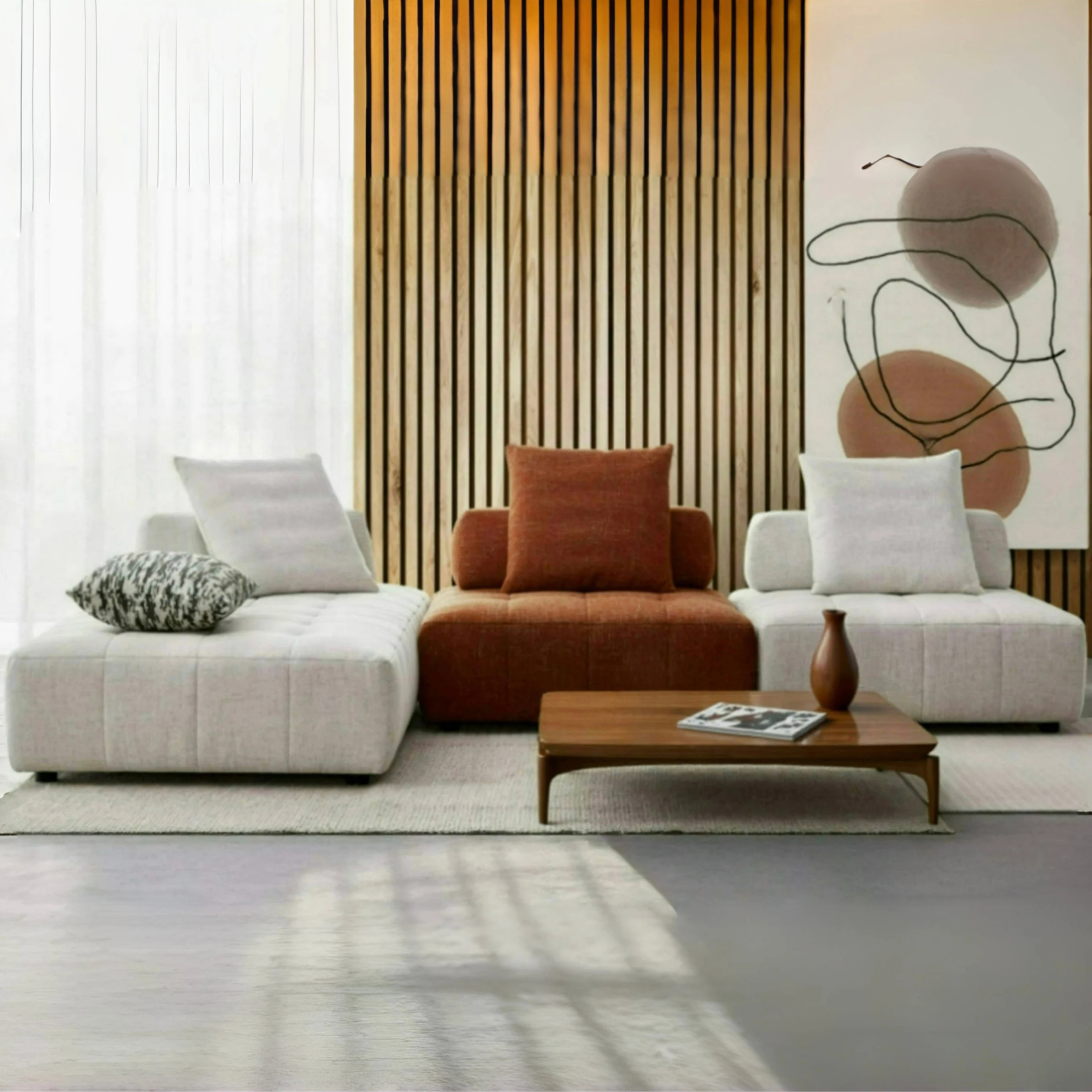 MODE Rubik 4-Seater Modular Sofa with Chaise, Oatmeal & Burnt Orange