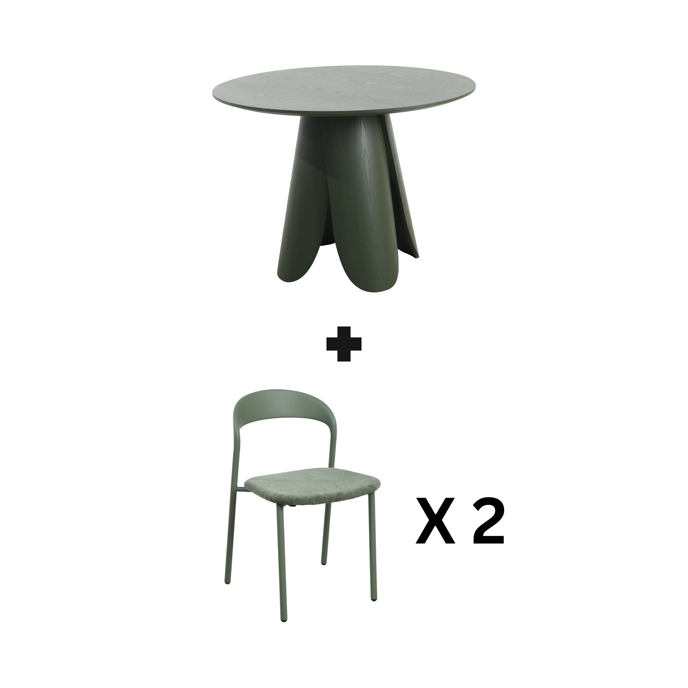 MODE Elara Round Dining Table Set with 2 Chairs, Green