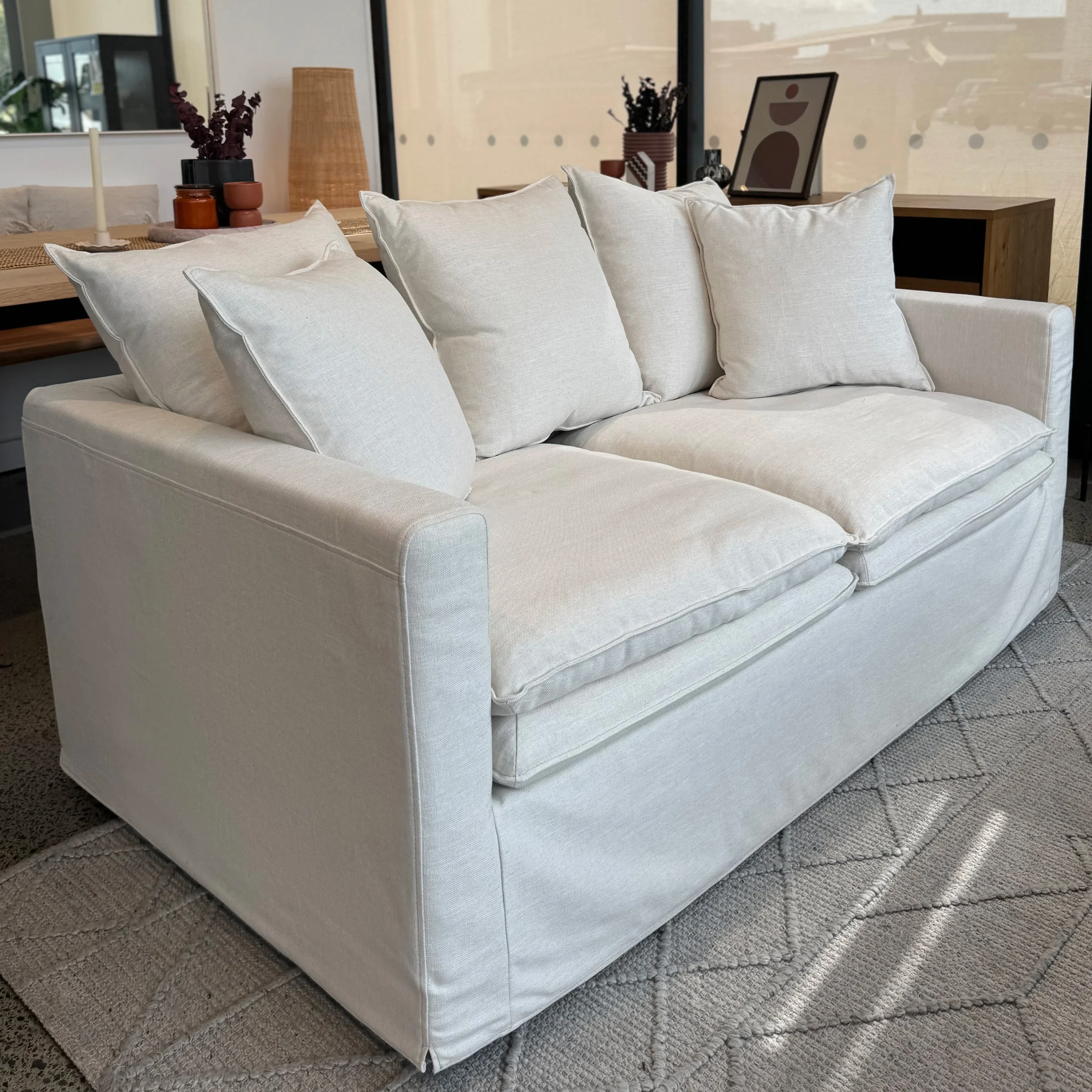 MODE Crepes 3.5-Seater Linen Sofa, Off-White