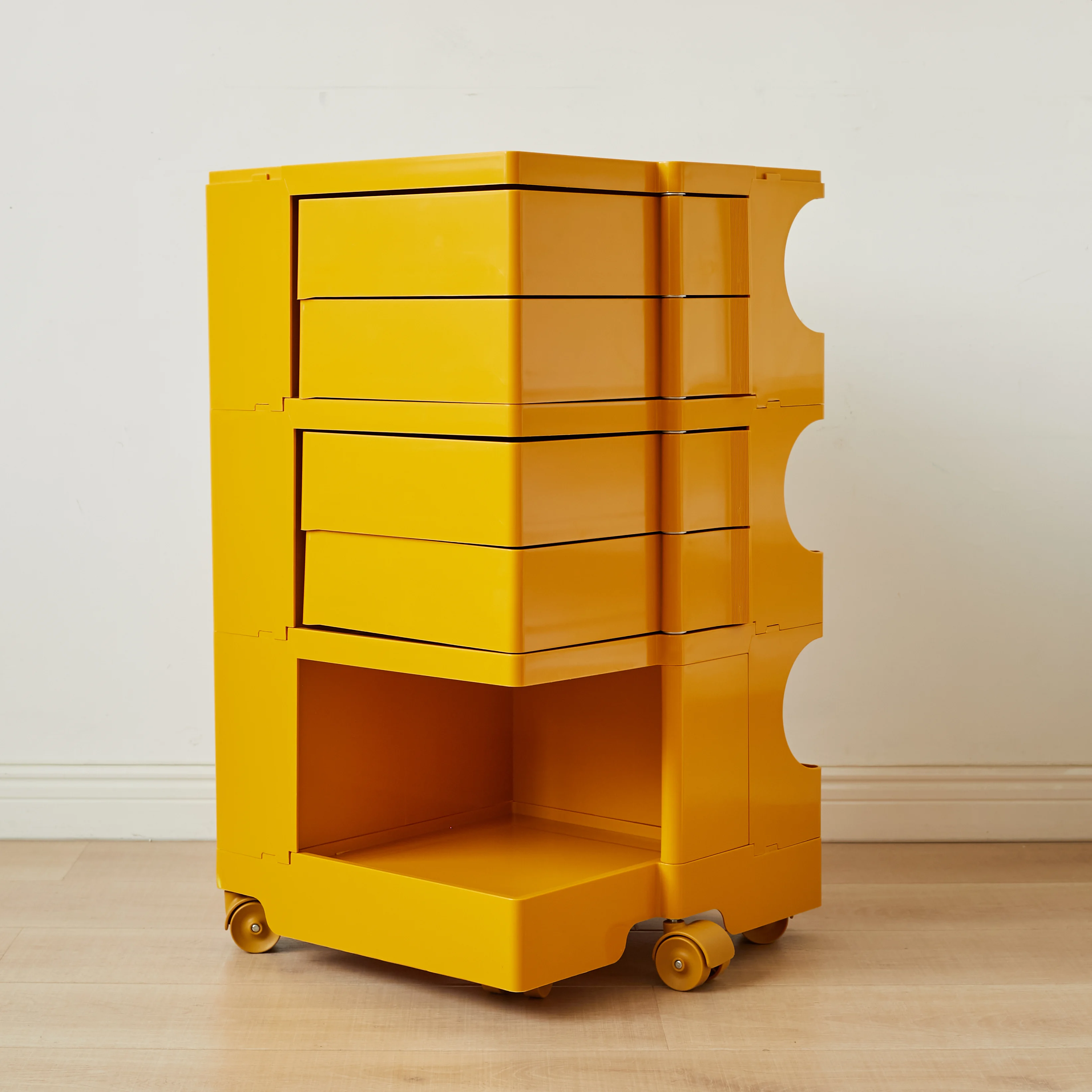 Joe Colombo 3 Tier Boby Storage Trolley Cart Replica, Yellow