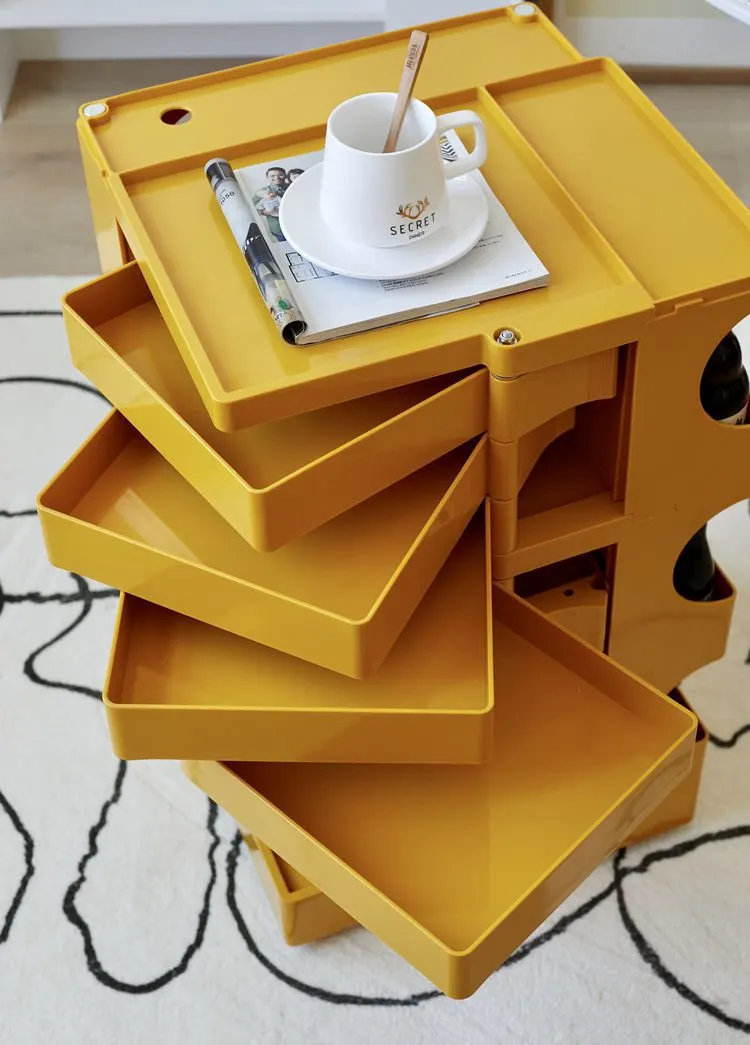 Joe Colombo 3 Tier Boby Storage Trolley Cart Replica, Yellow