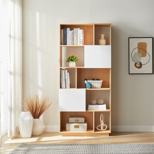 MODE Osten Bookcase, White & Oak Effect, 80x32x173cm