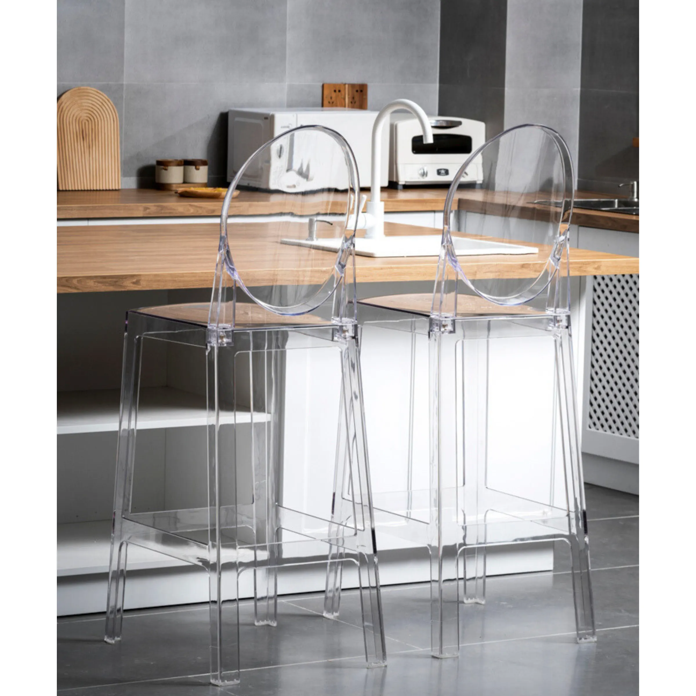 Philippe Starck Victoria Ghost Bar Stool With Back Replica, Set of 2