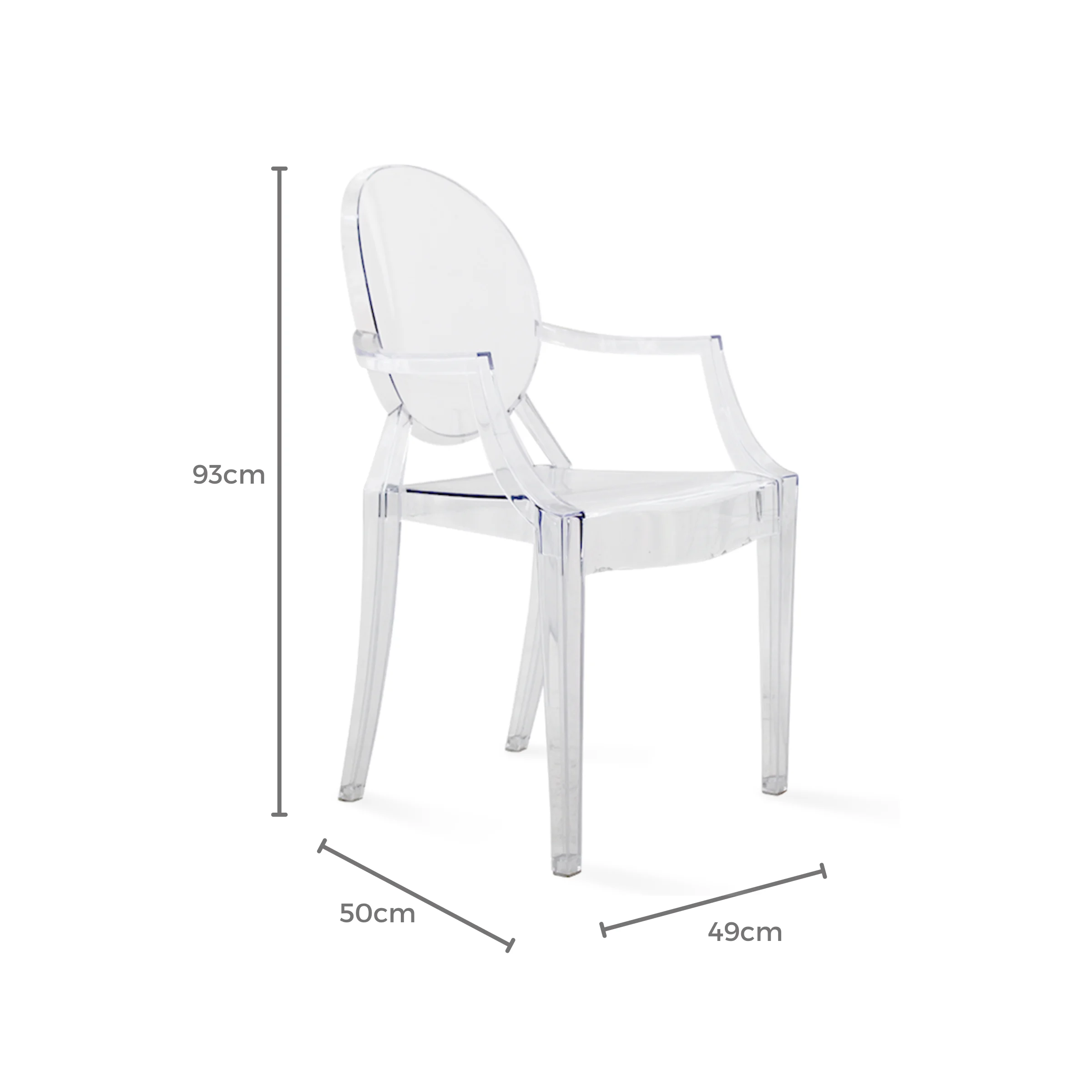 Philippe Starck Louis Ghost Chair with Arms Replica, Transparent
