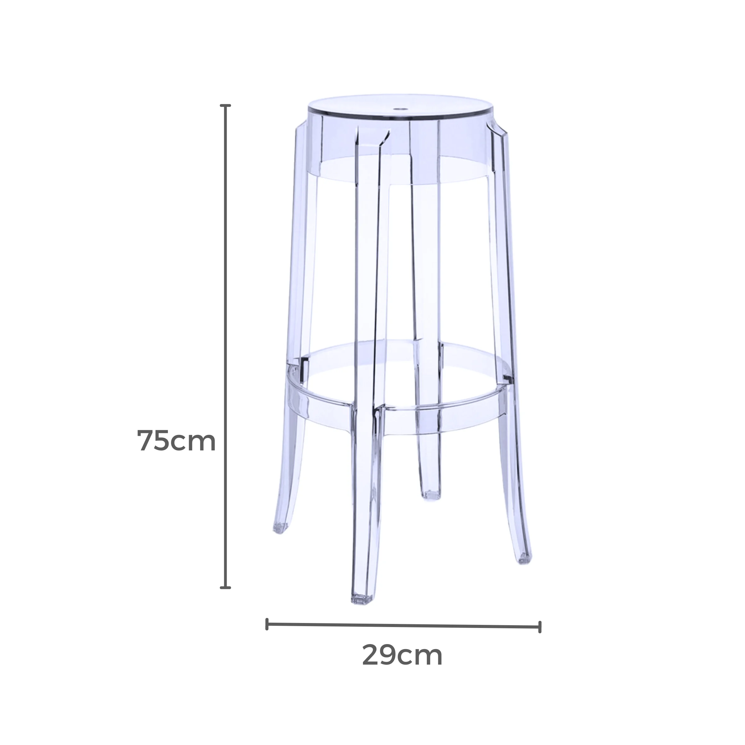 Philippe Starck Charles Ghost Bar Stool Replica 75cm, Set of 2