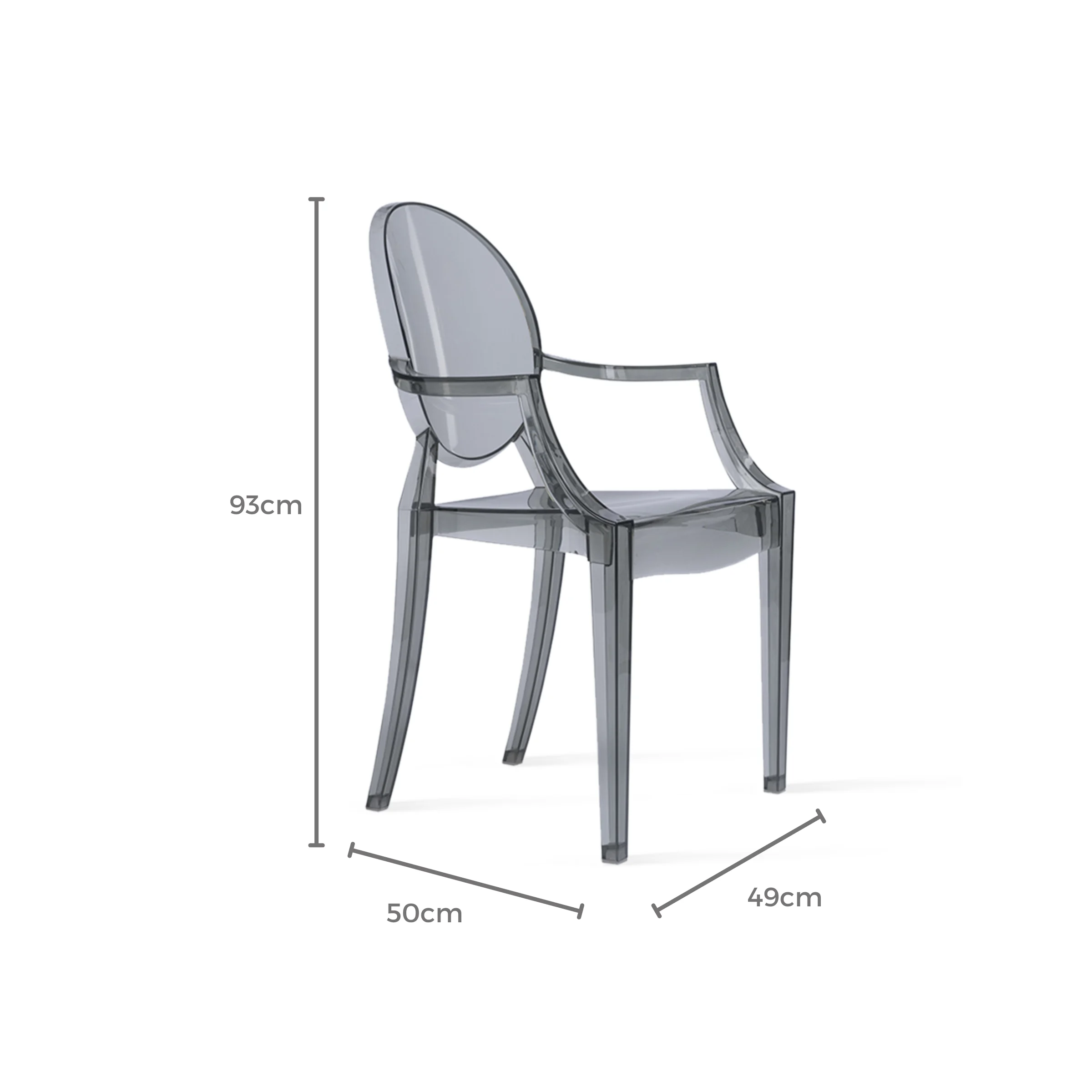 Philippe Starck Louis Ghost Chair with Arms Replica, Smoky Black