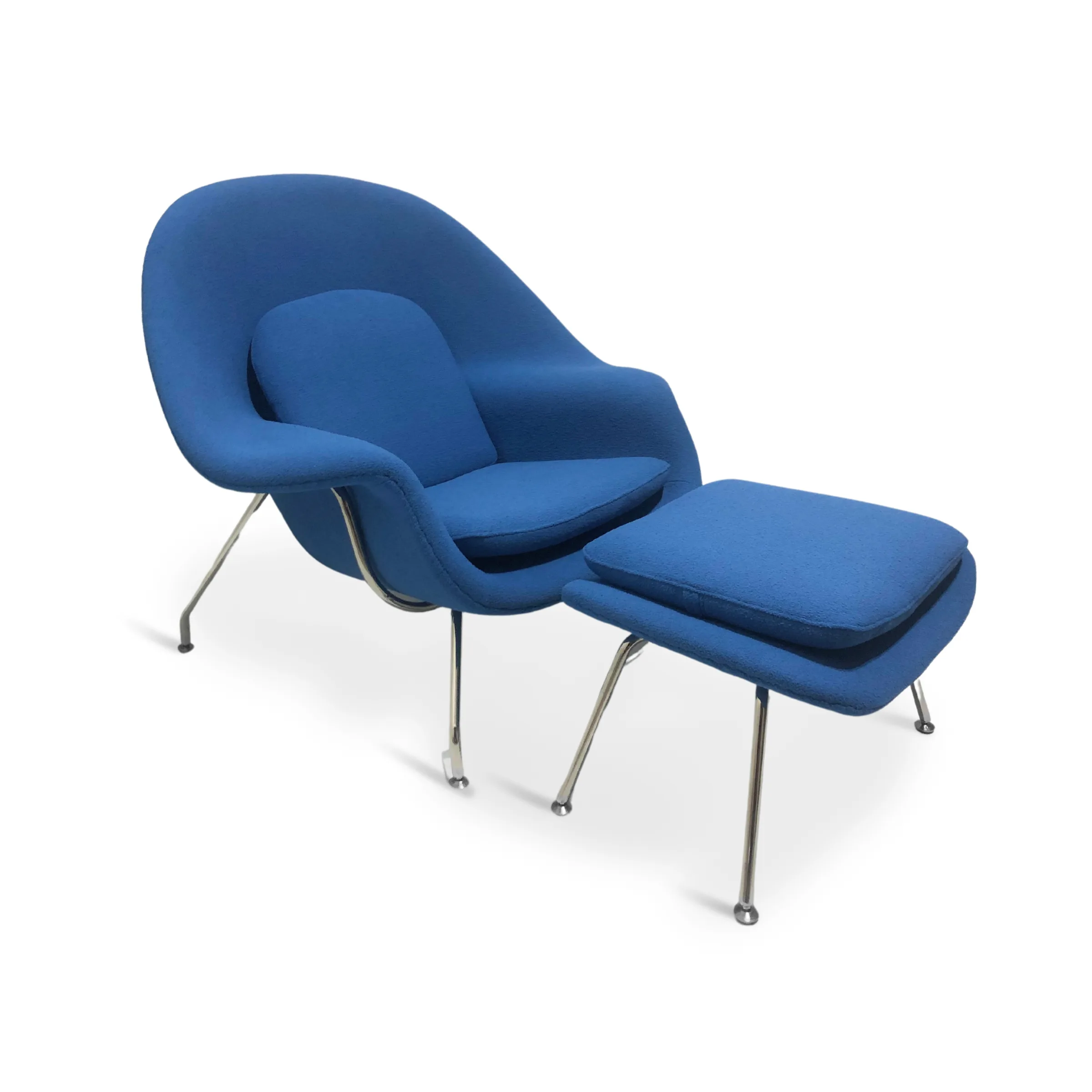Eero Saarinen Womb Chair with Ottoman Replica, Blue