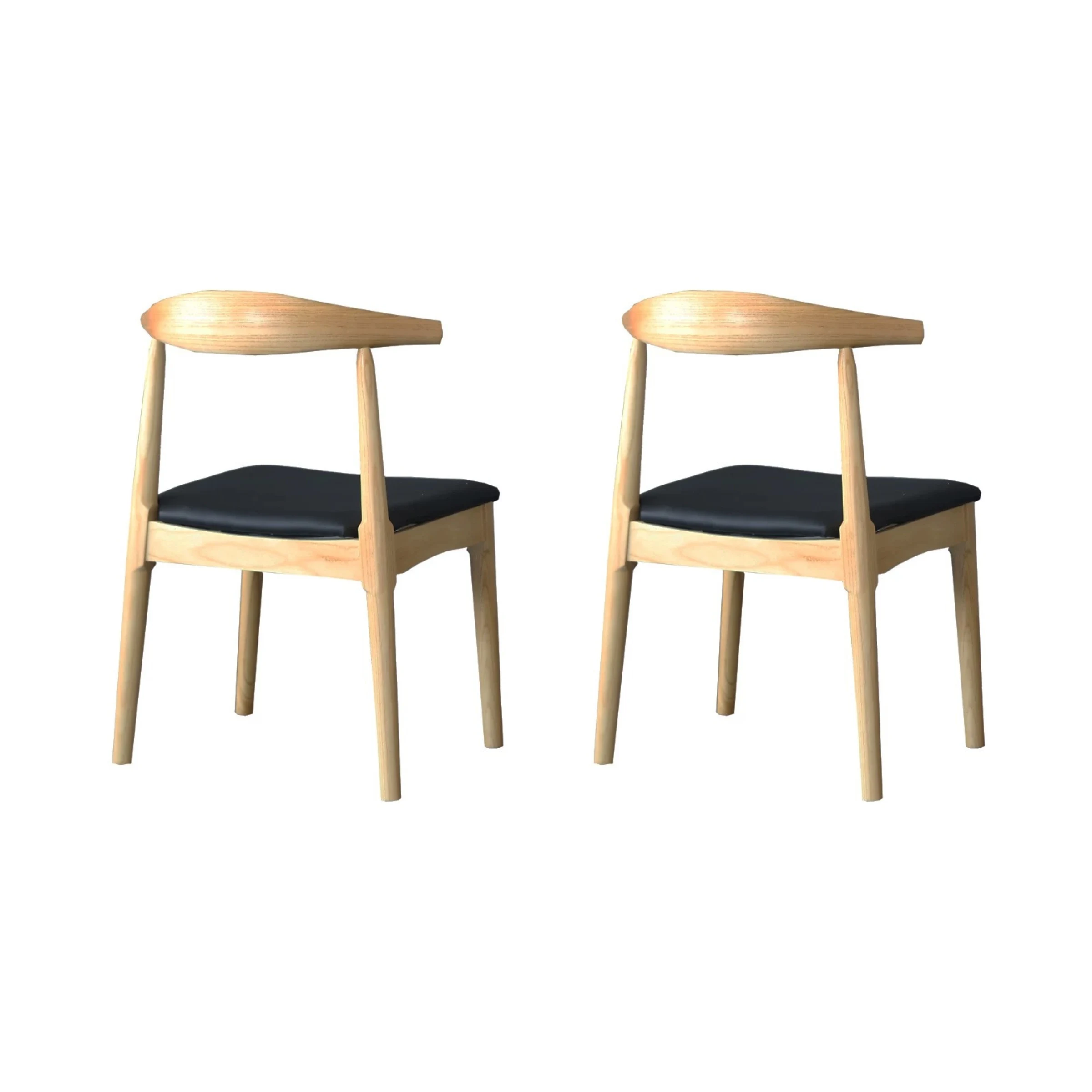 Replica Hans Wegner Elbow Chair CH20, Set of 2, Natural & Black