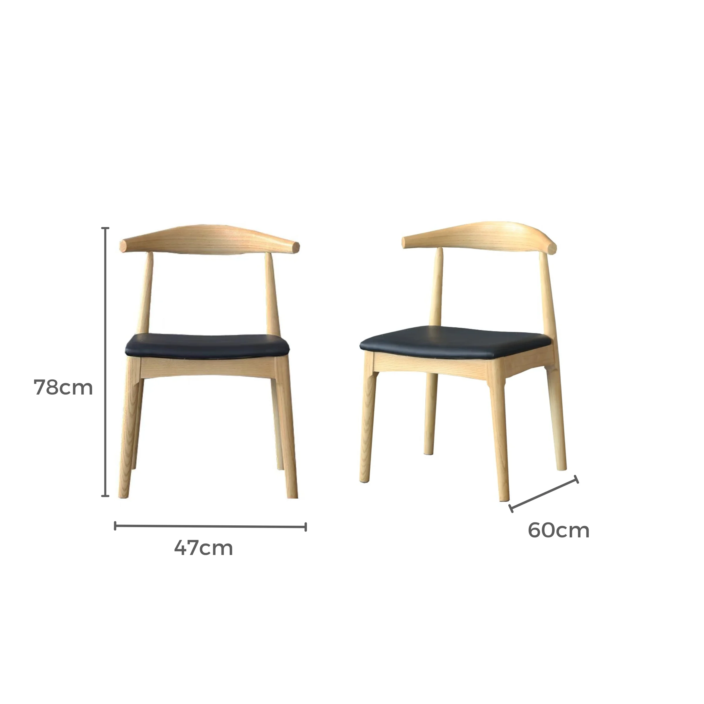 Replica Hans Wegner Elbow Chair CH20, Set of 2, Natural & Black