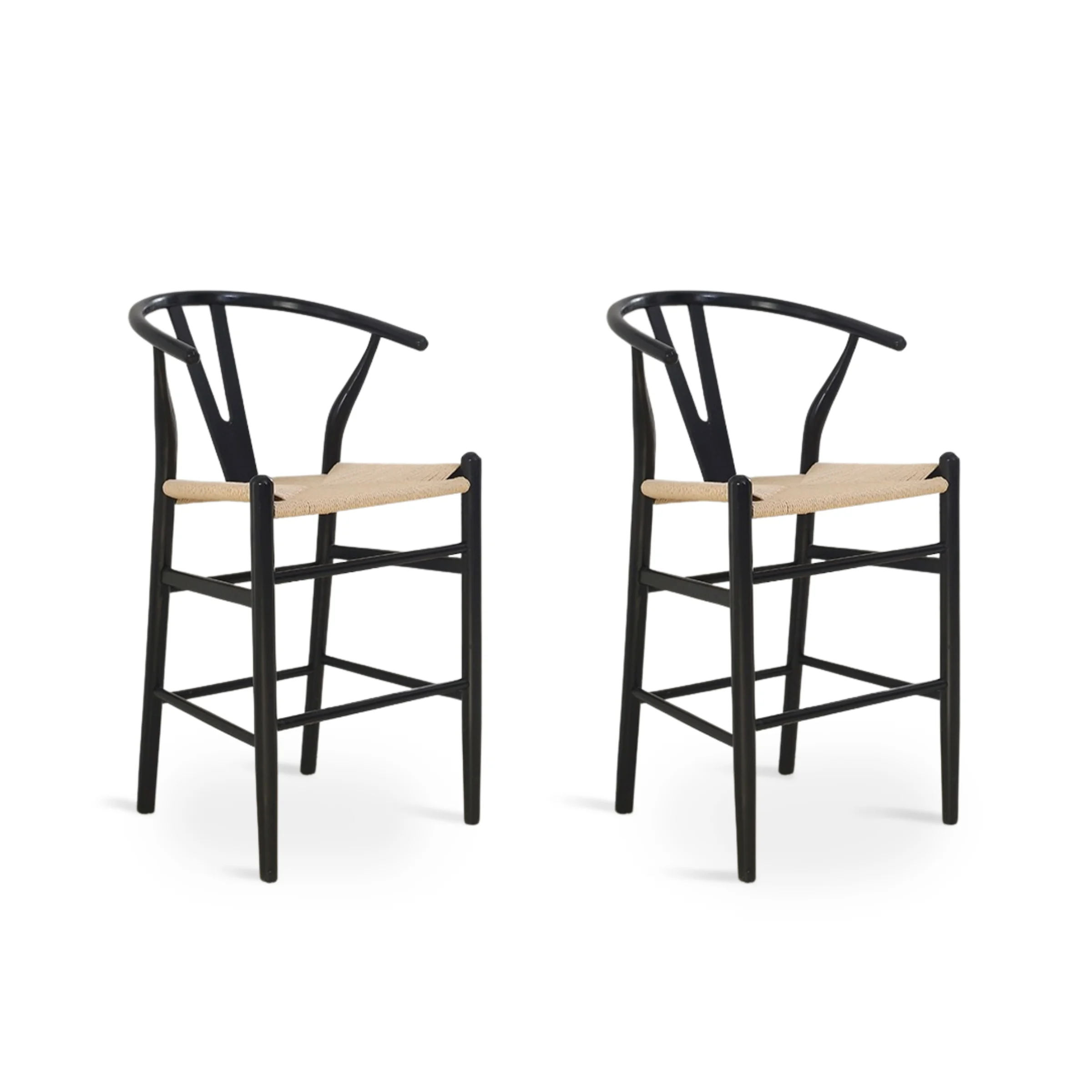 Hans Wegner Wishbone Bar Stool Replica, Black, Set of 2
