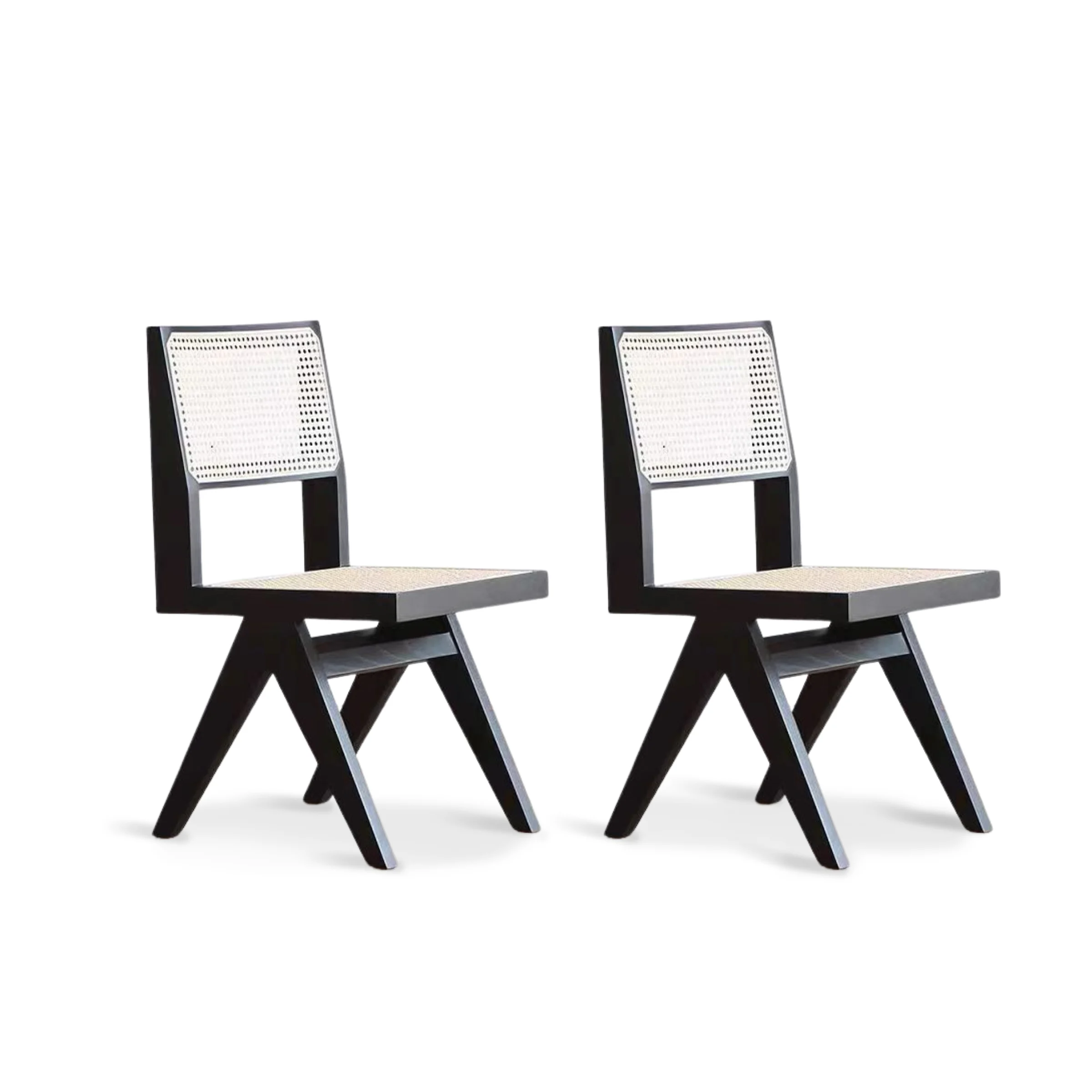 Pierre Jeanneret Dining Chair Replica, Black, Set of 2