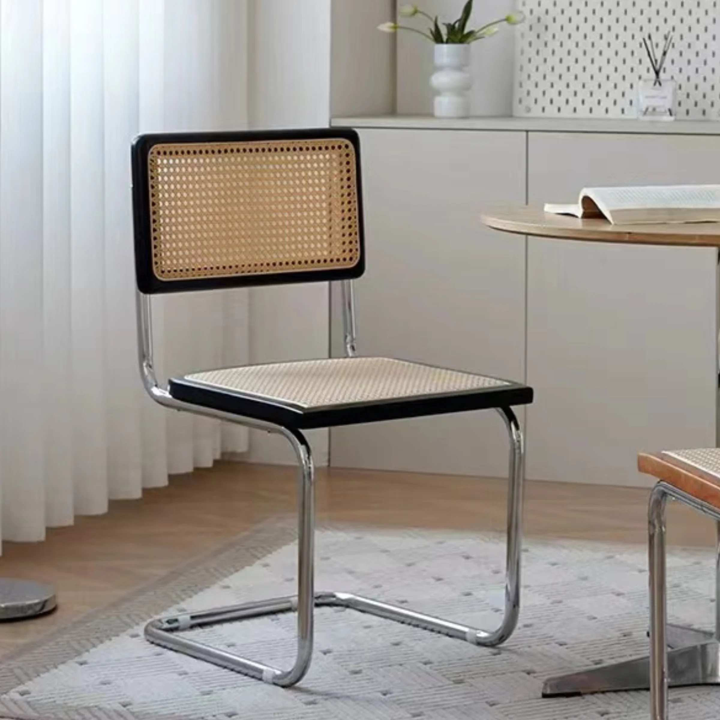 Marcel Breuer Cesca Cane Dining Chair Replica, Black, Set of 2