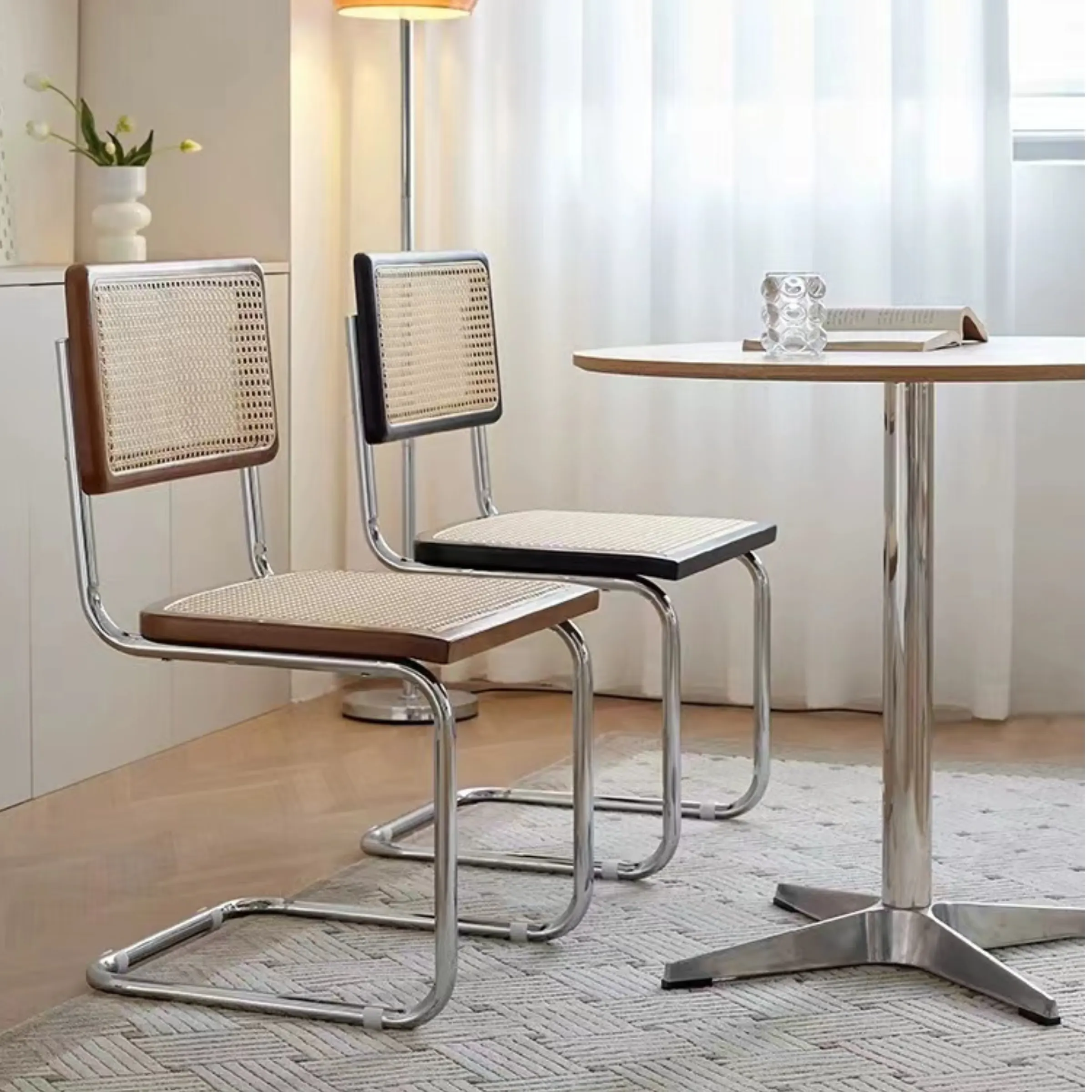 Marcel Breuer Cesca Cane Dining Chair Replica, Black, Set of 2