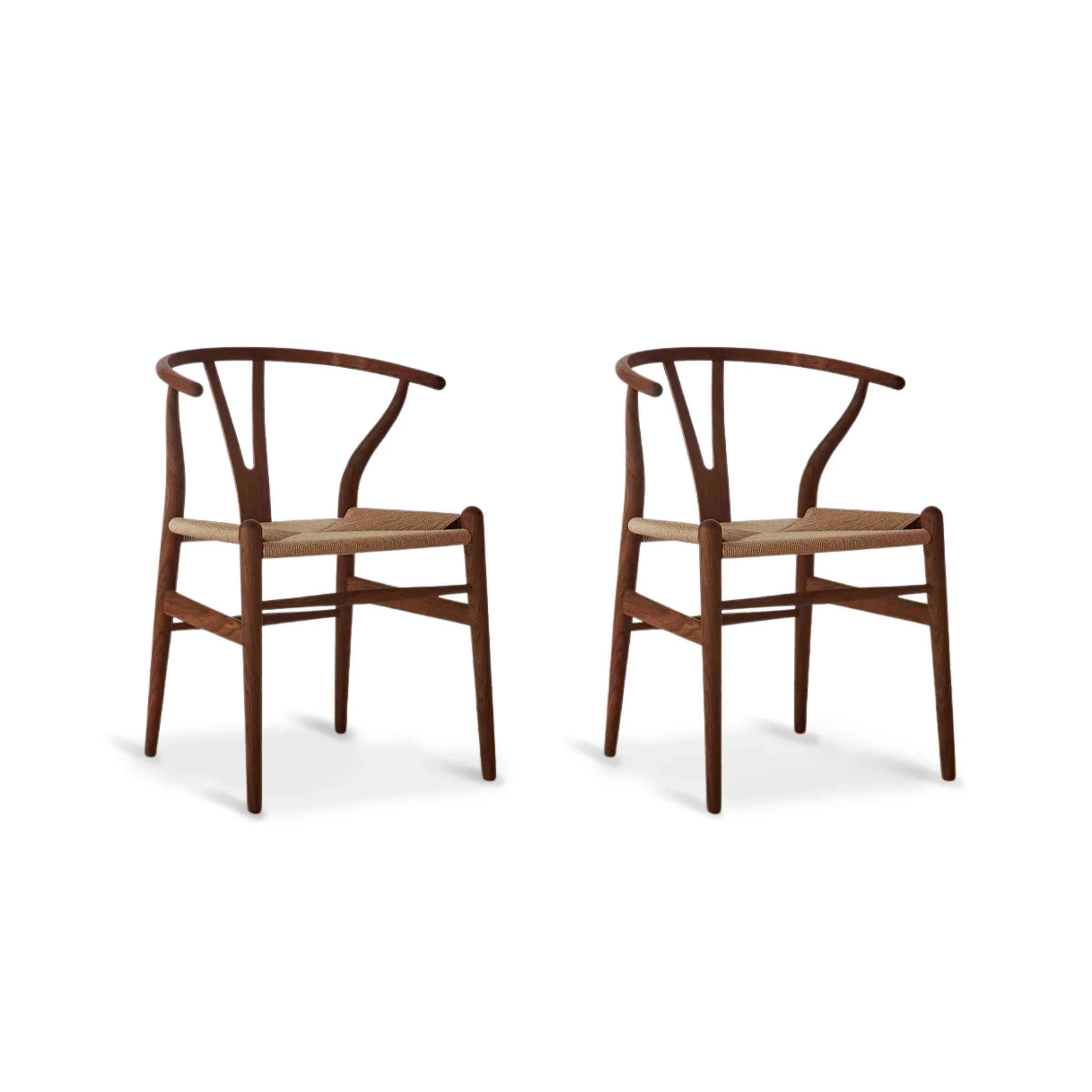 Replica Hans Wegner Wishbone Chair, Set of 2, Walnut & White