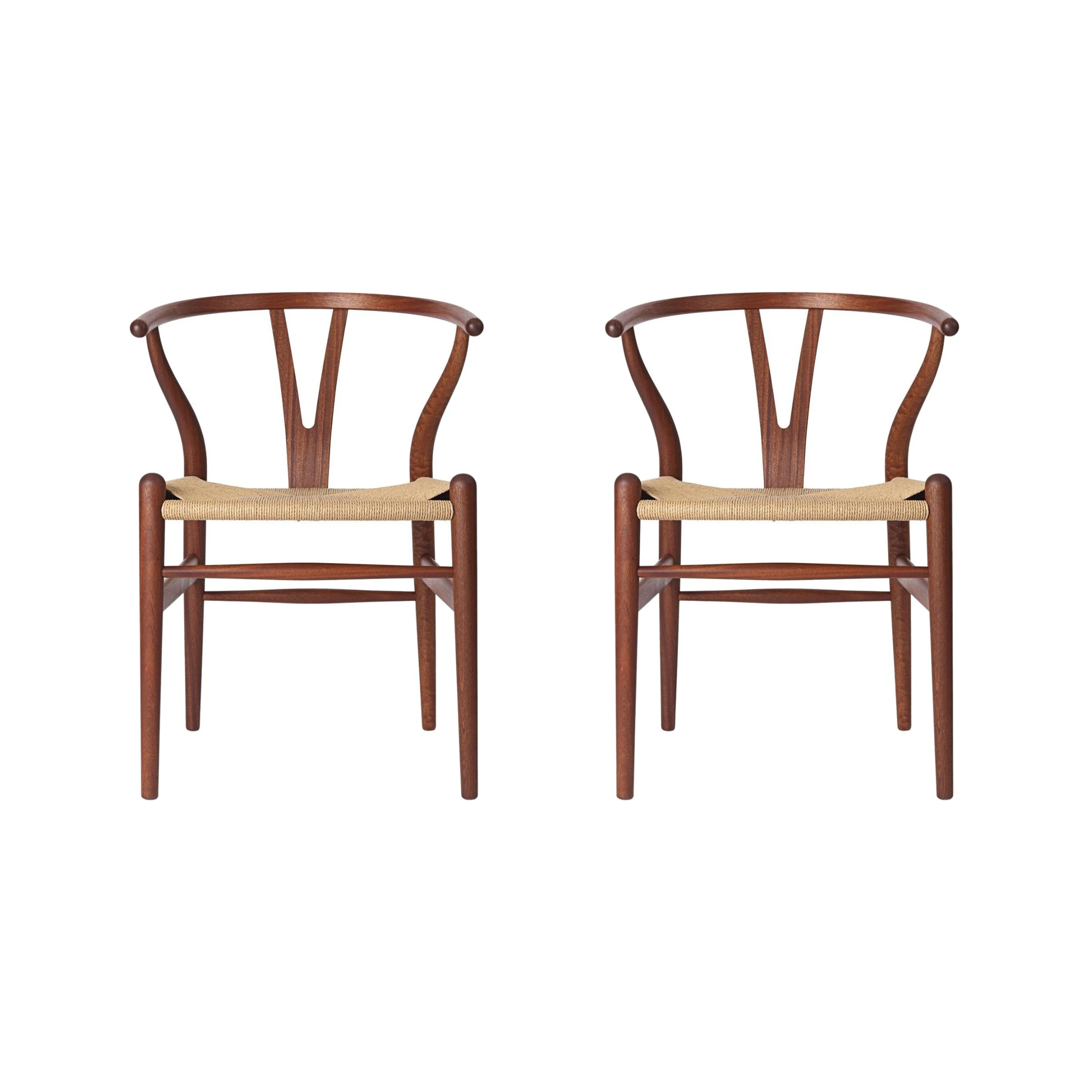 Replica Hans Wegner Wishbone Chair, Set of 2, Walnut & White