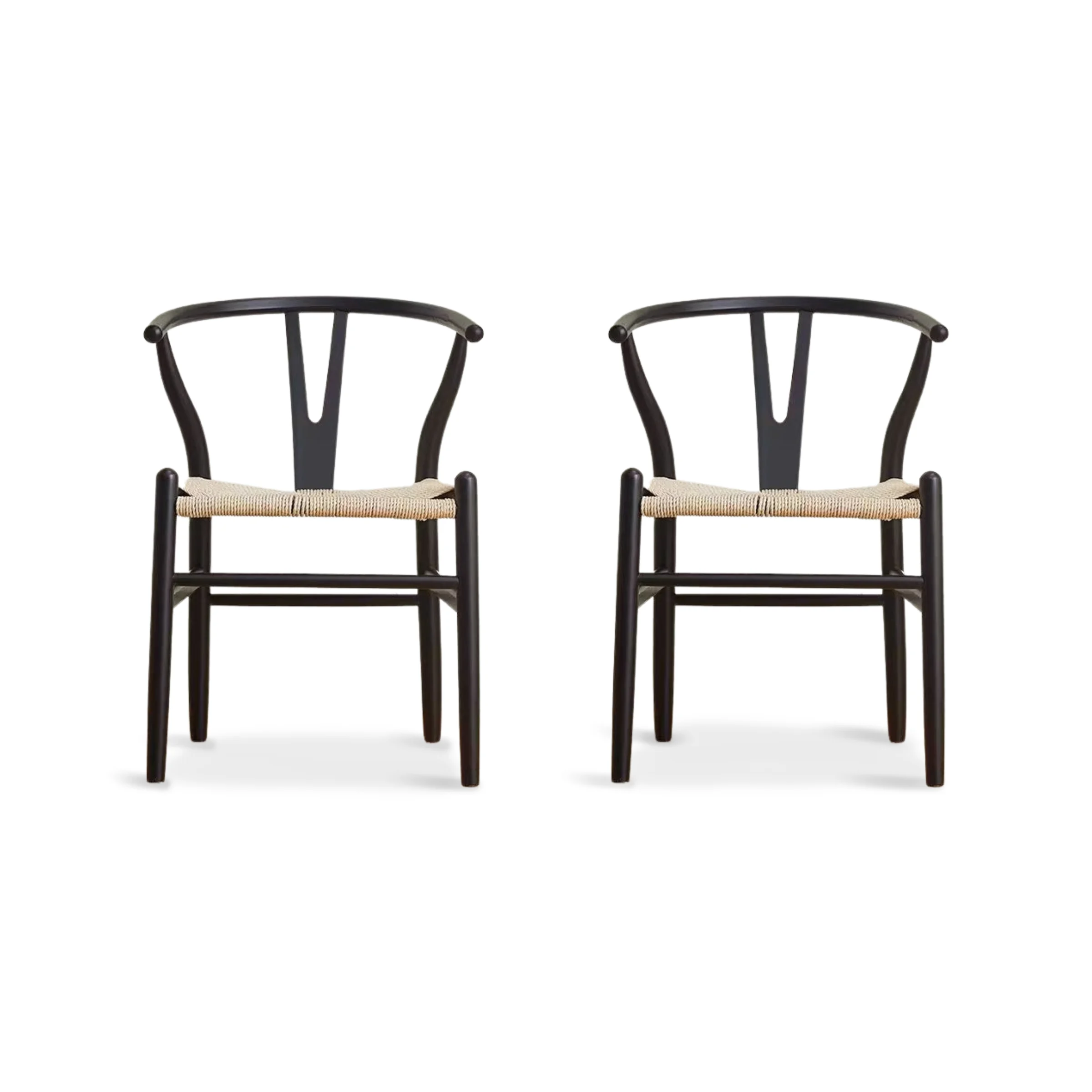 Hans Wegner Wishbone Dining Chair CH24 Replica, Black, Set of 2