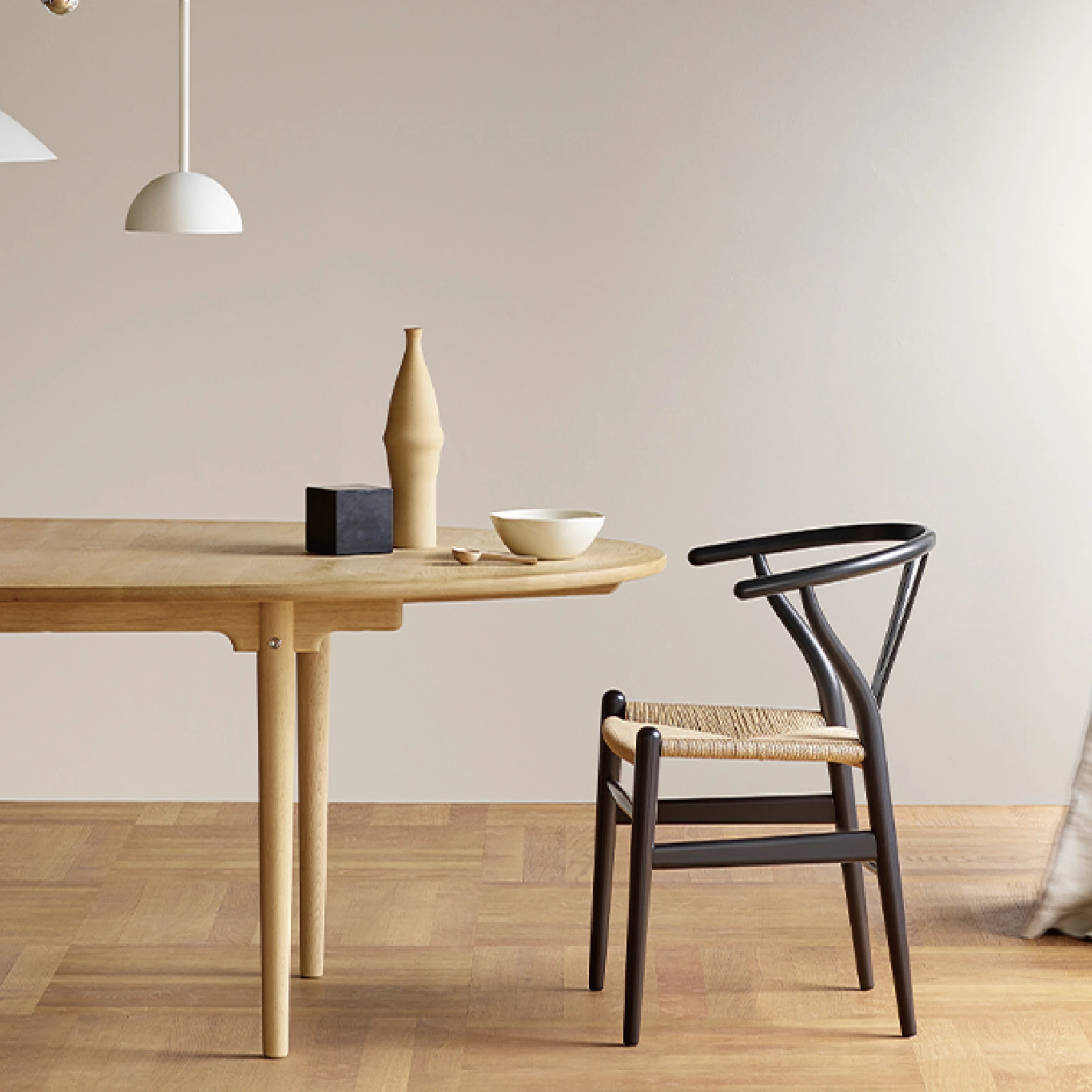 Hans Wegner Wishbone Dining Chair CH24 Replica, Black, Set of 2
