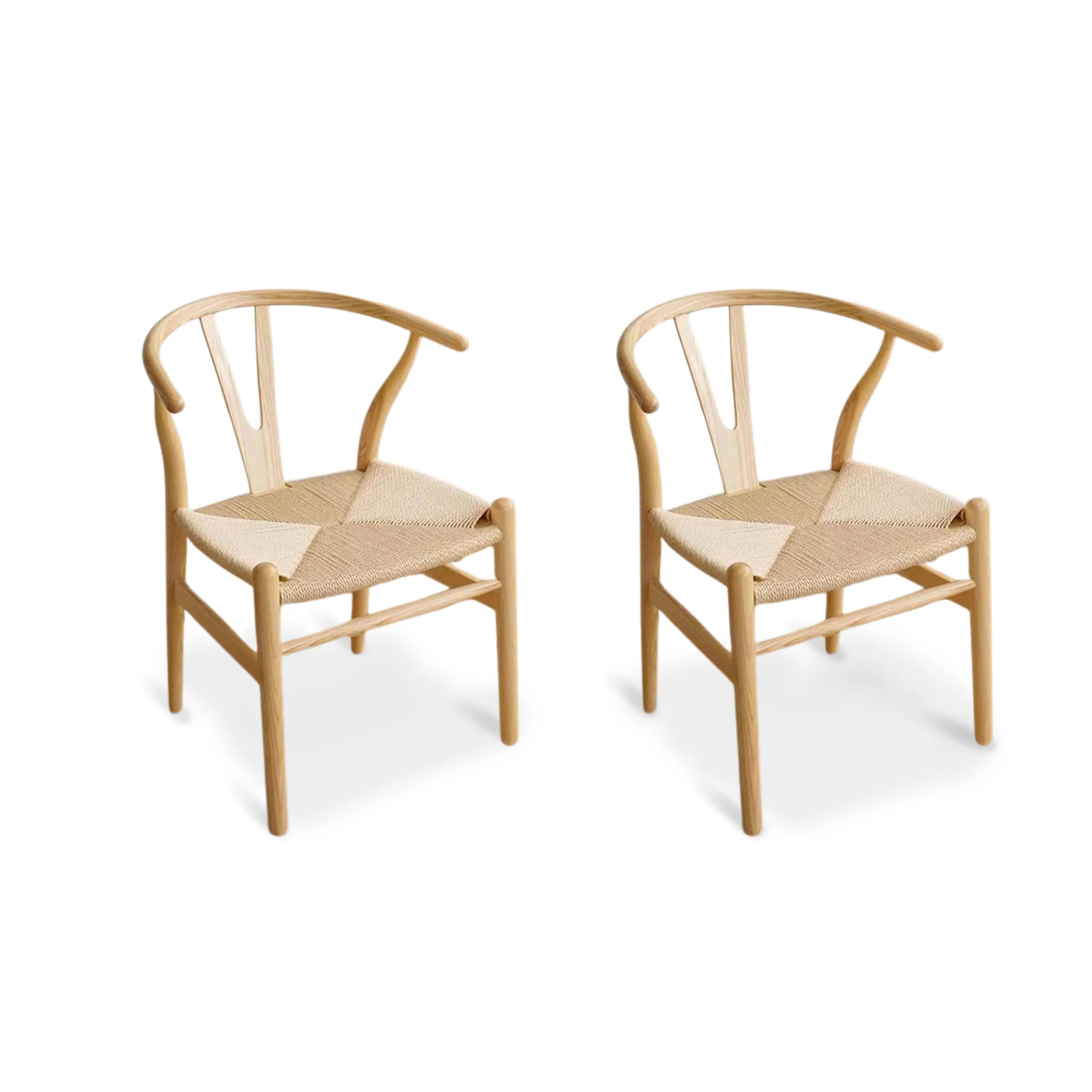 Replica Hans Wegner Wishbone Chair, Set of 2, Natural & White