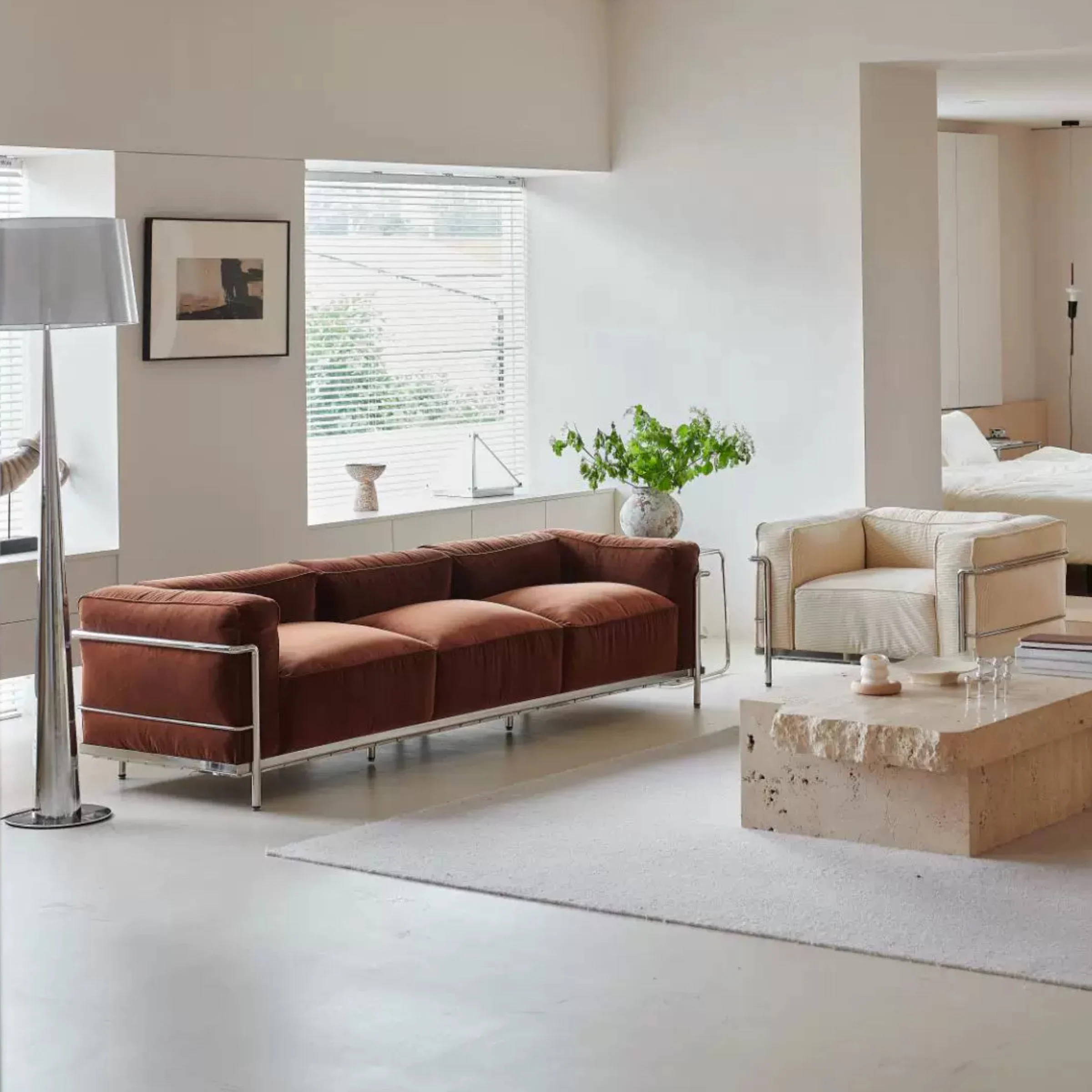 Le Corbusier LC3 Sofa Replica, 3-Seater, Brown