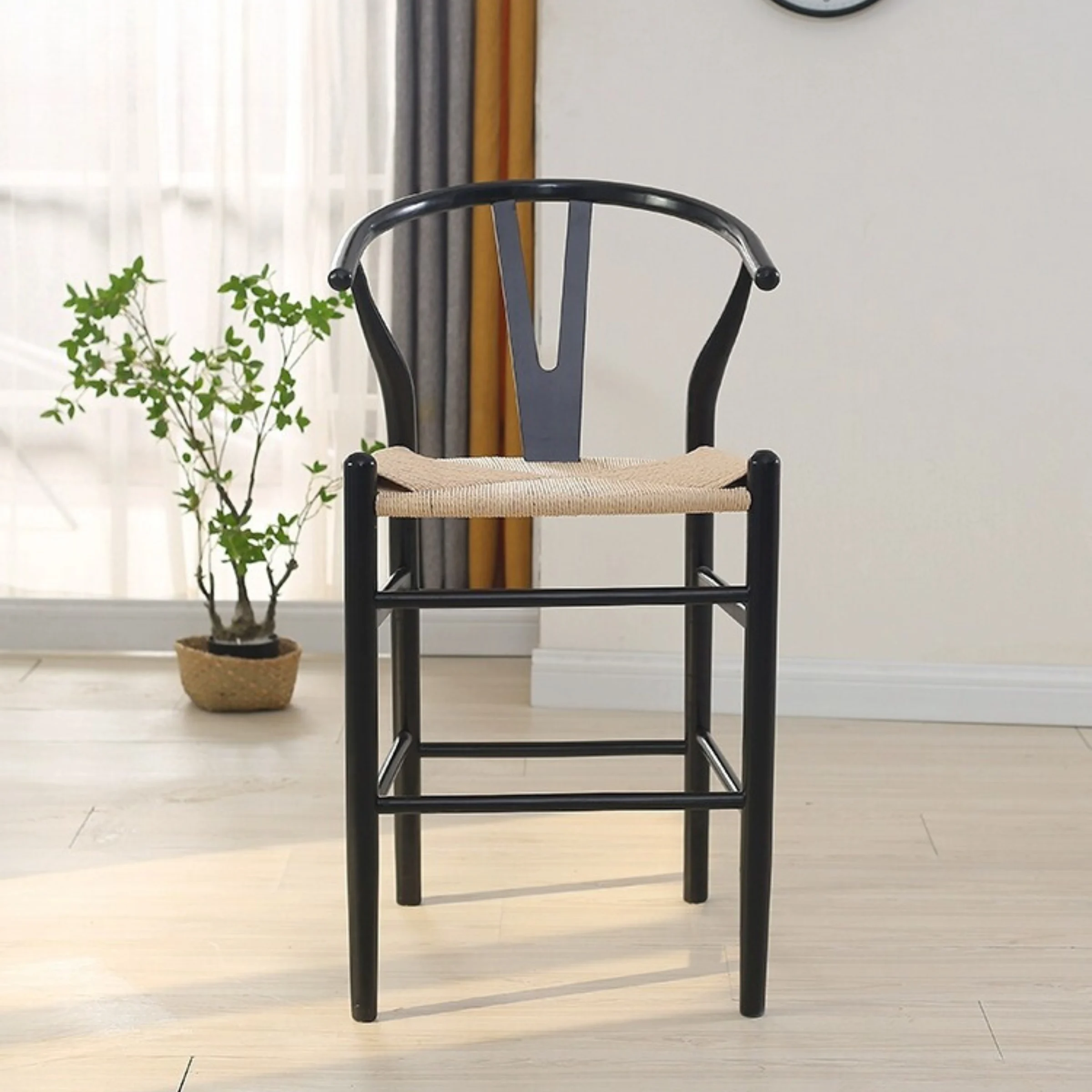 Hans Wegner Wishbone Bar Stool Replica, Black