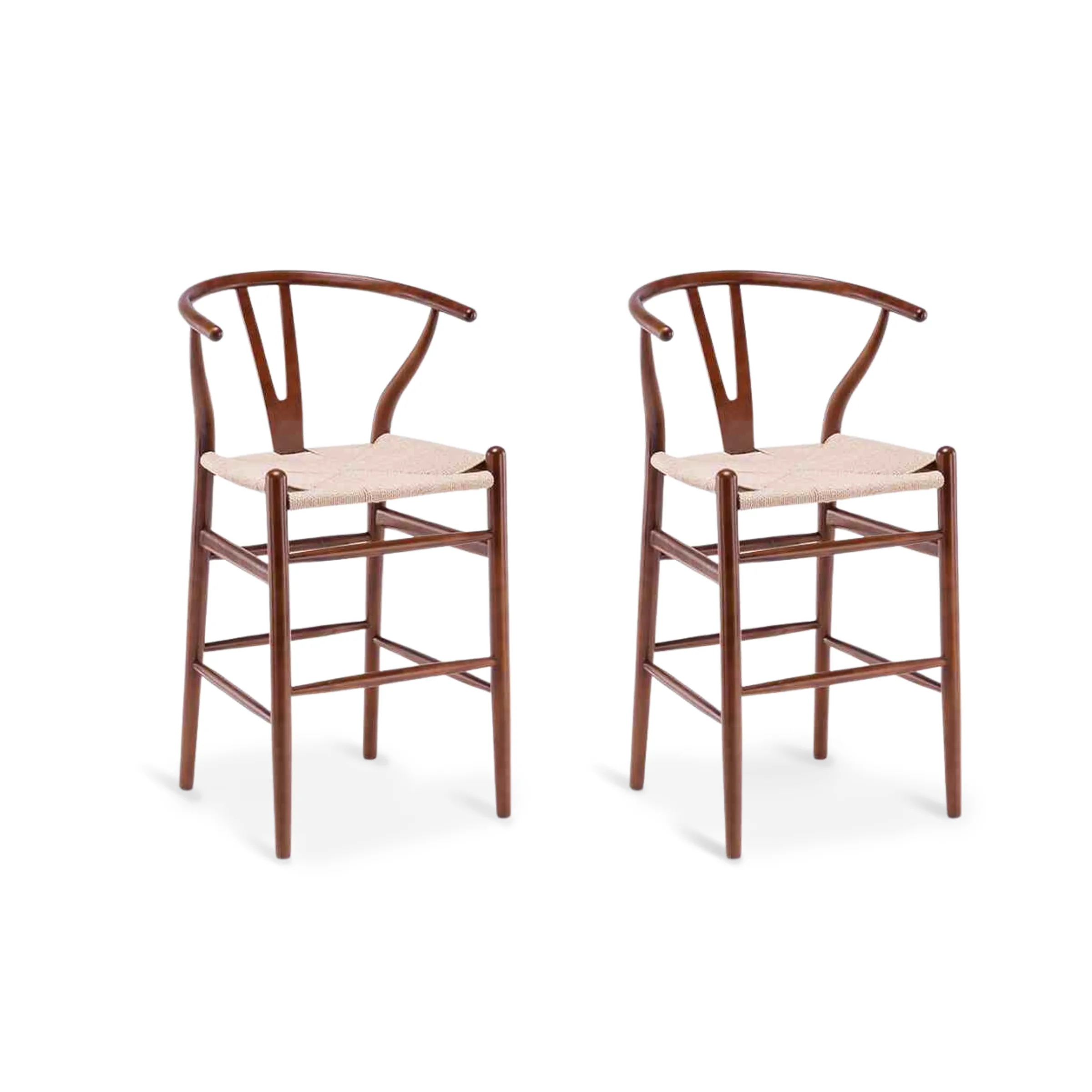 Replica Hans Wegner Wishbone Stool, Set of 2, Walnut & Natural