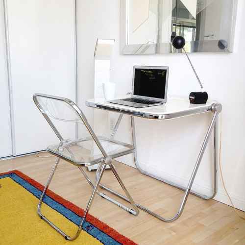 Merike Larkin Minimalist White Folding Desk with Transparent Chair