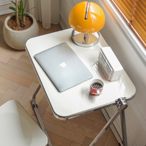 Merike Larkin Minimalist White Folding Desk with Transparent Chair