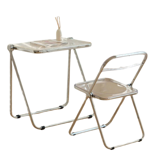 Merike Larkin Minimalist White Folding Desk with Transparent Chair