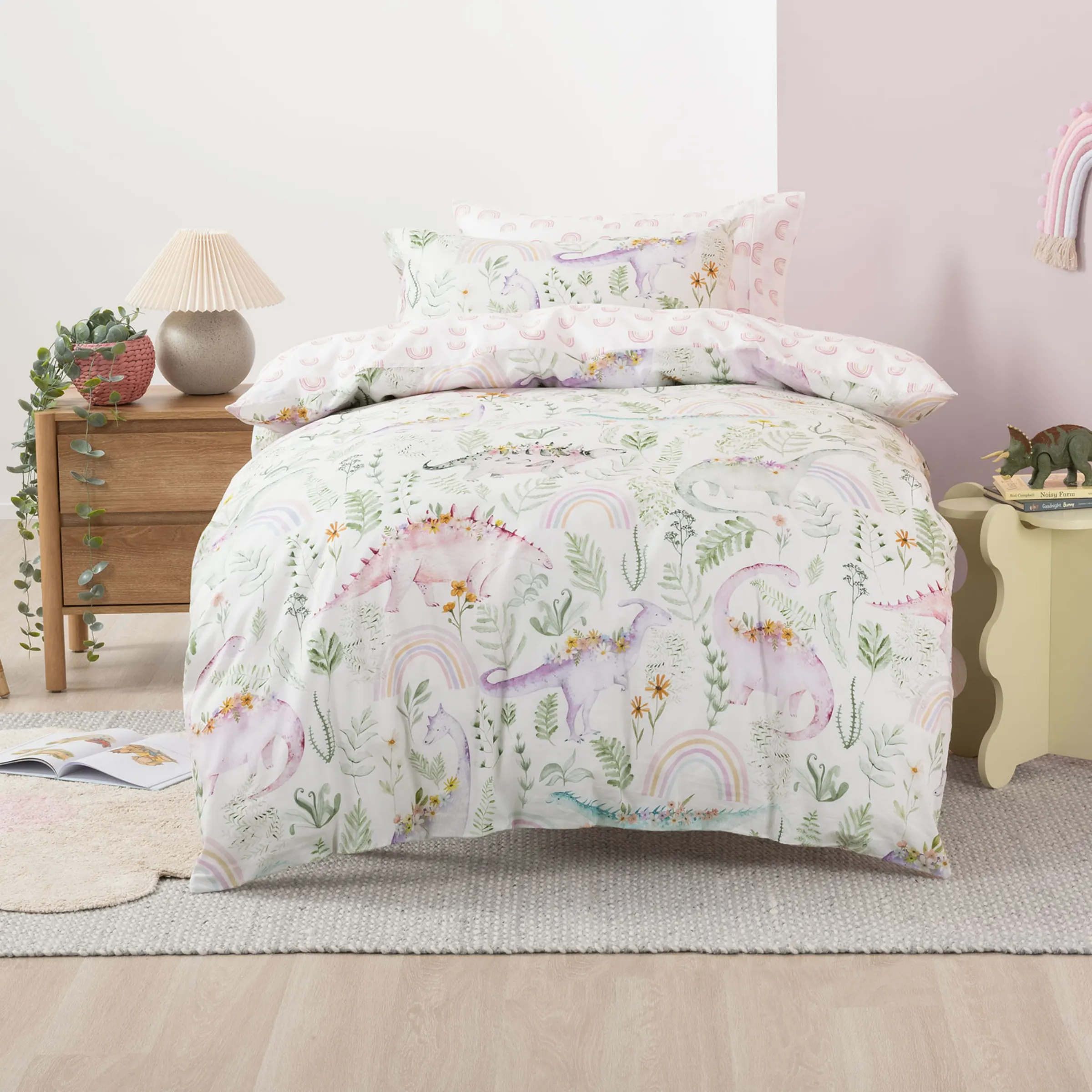 SQUIGGLES Dino Garden Duvet Cover Set, Cream, Single