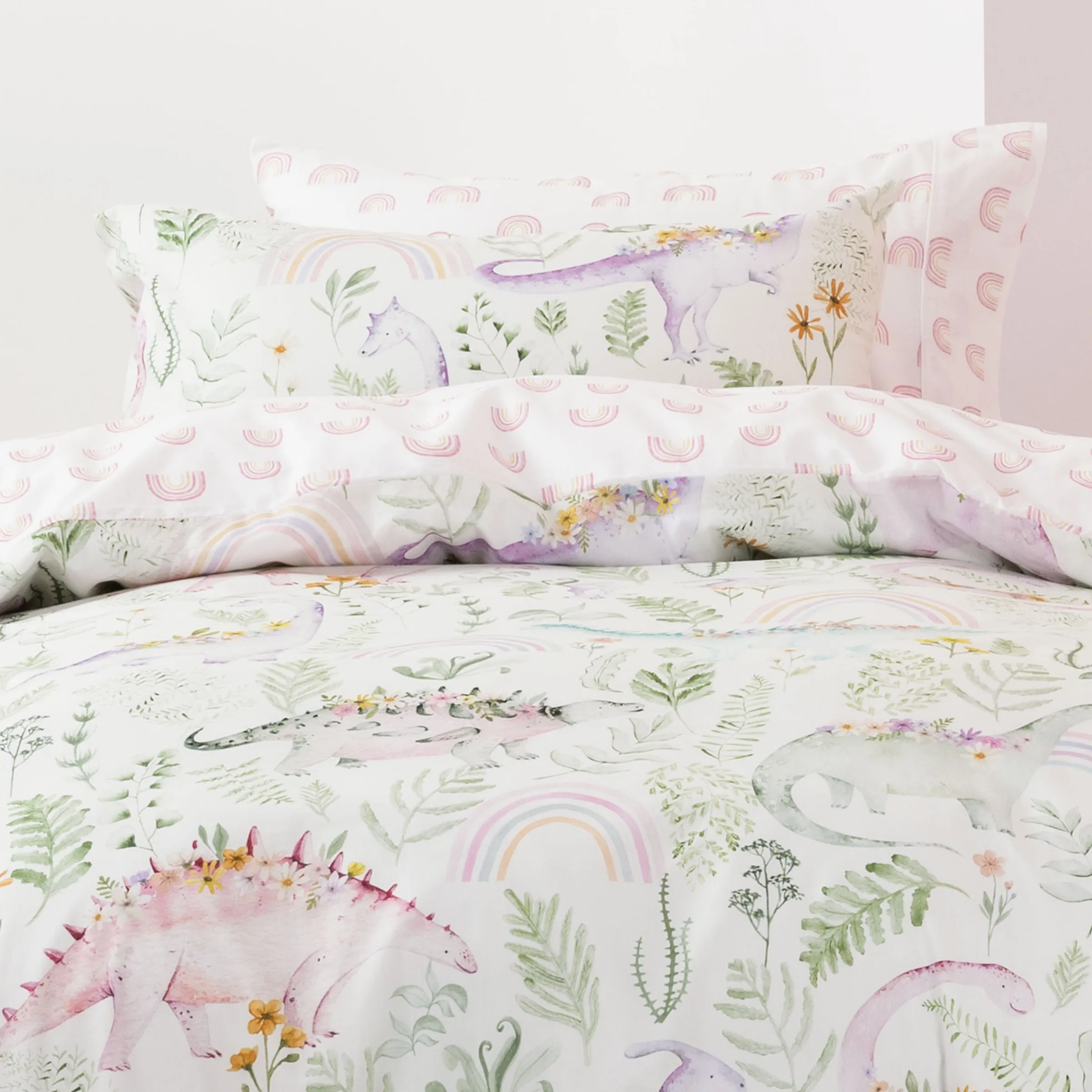 SQUIGGLES Dino Garden Duvet Cover Set, Cream, Single