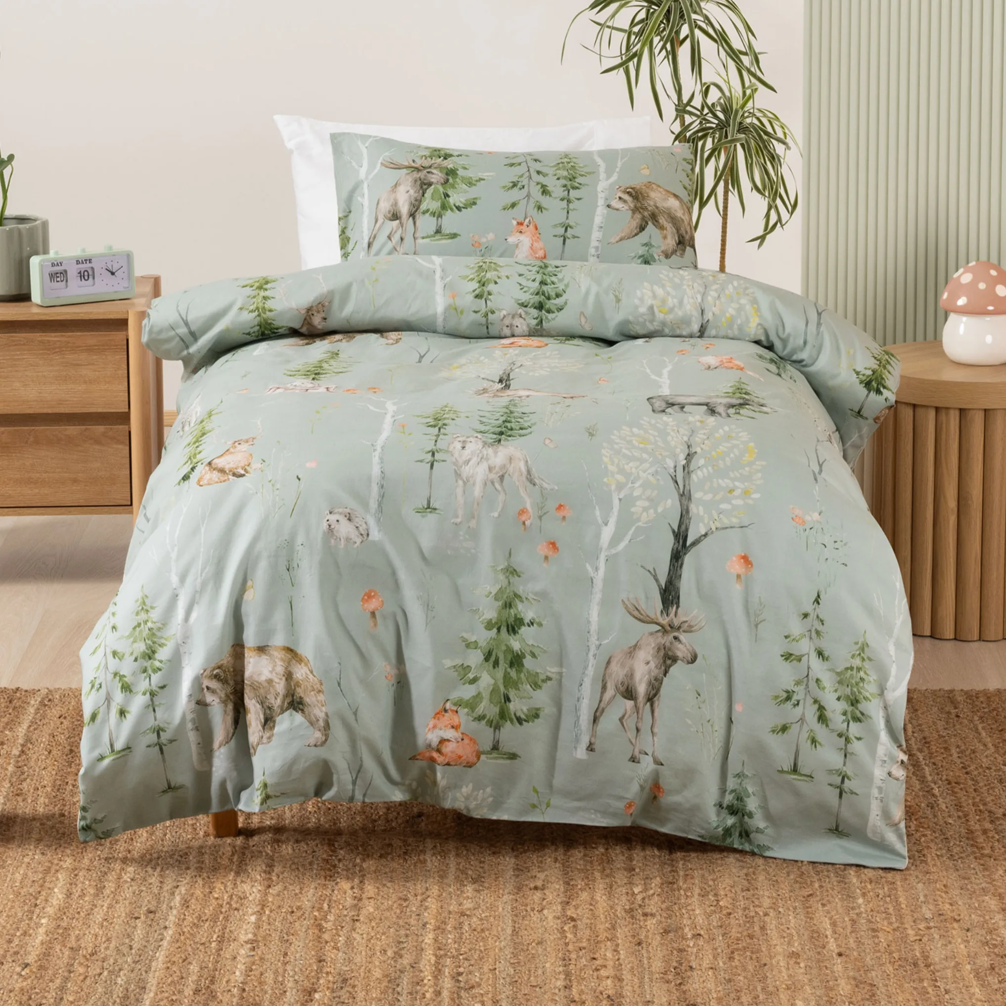 SQUIGGLES Into The Forest Duvet Cover Set, Sage, Double