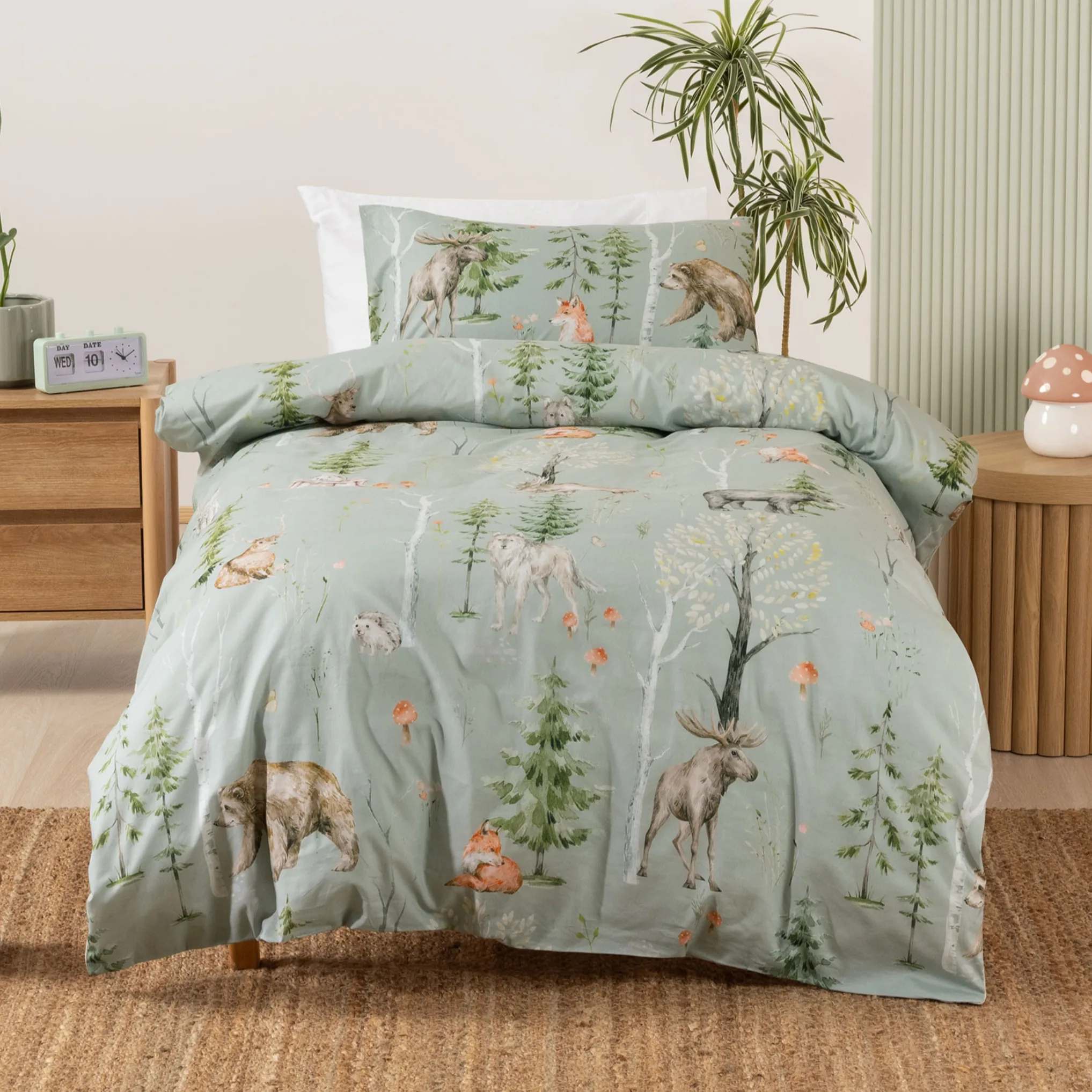 SQUIGGLES Into The Forest Duvet Cover Set, Sage, Single