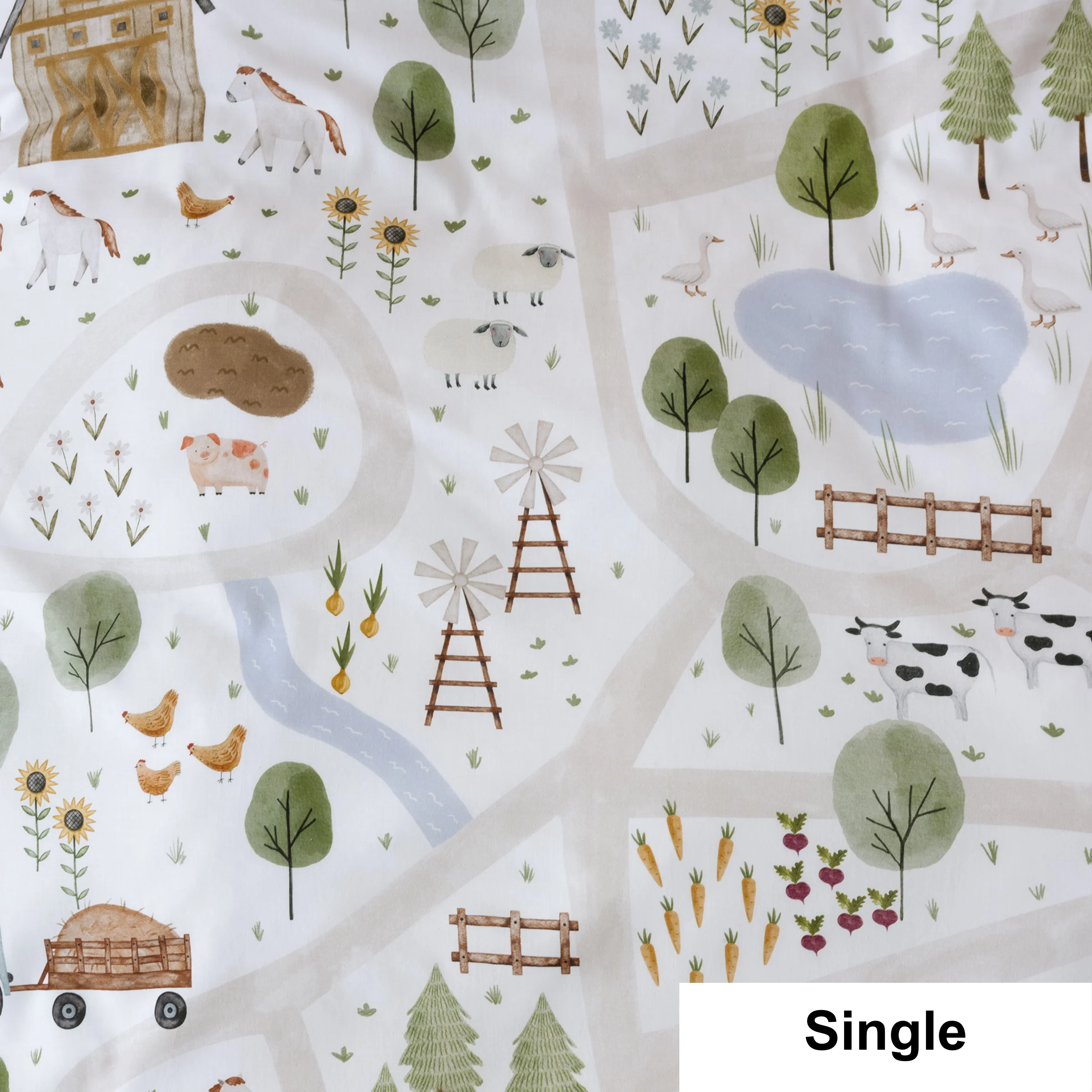 SQUIGGLES On The Farm Duvet Cover Set, White, Single