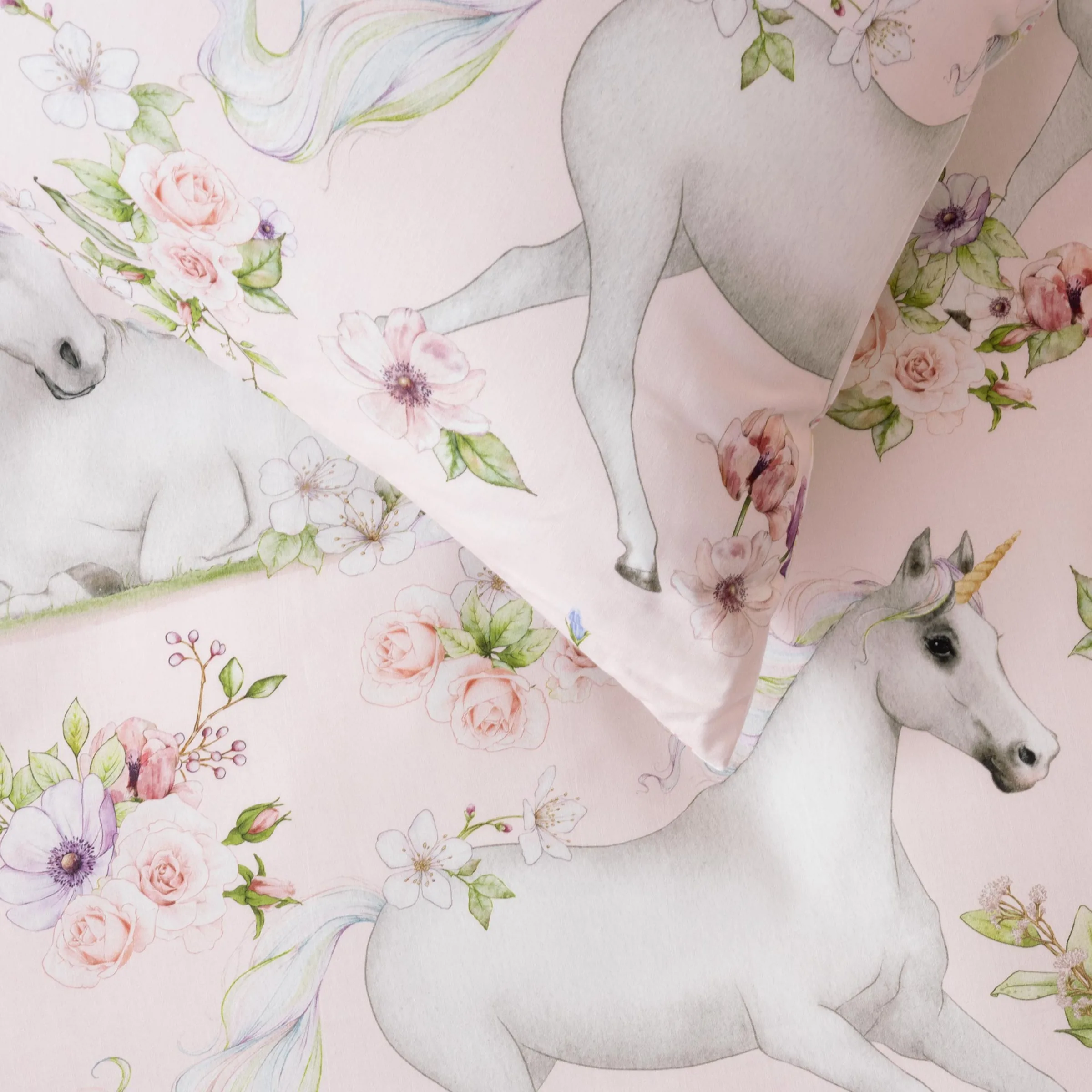 SQUIGGLES Unicorn Blossom Duvet Cover Set, Blush, Single