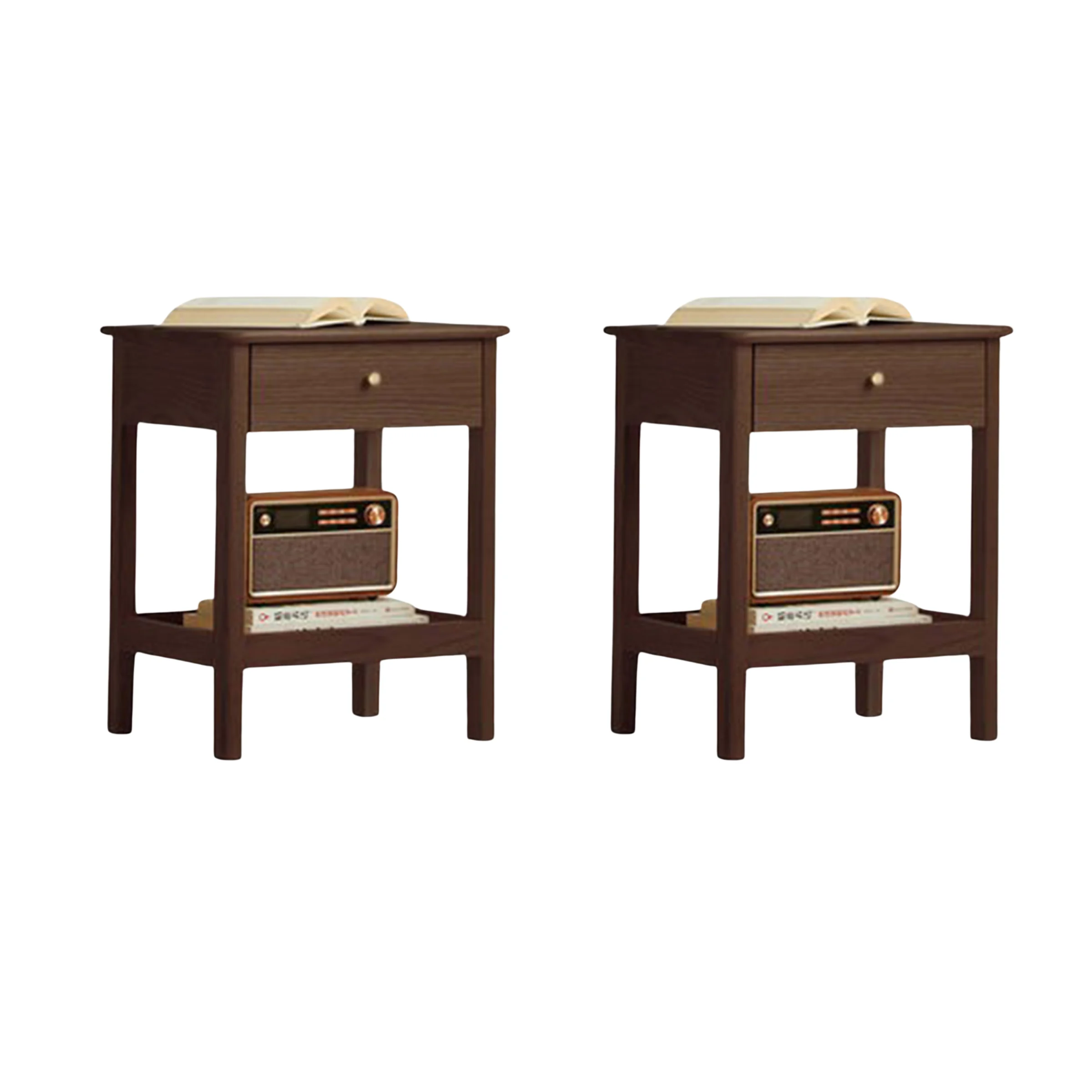Solidwood Kano 2PCS Bedside Table Set, Walnut