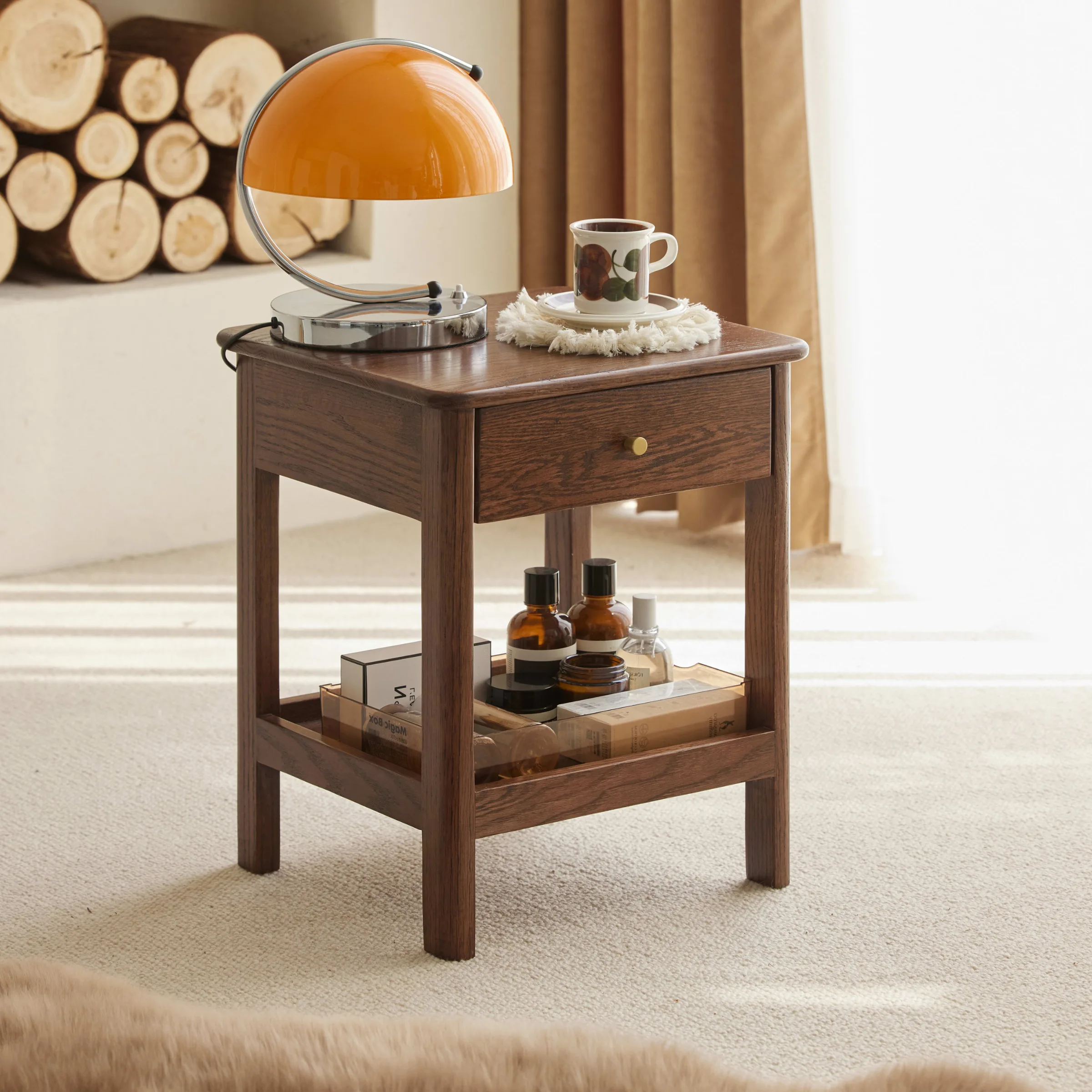 Solidwood Kano 2PCS Bedside Table Set, Walnut