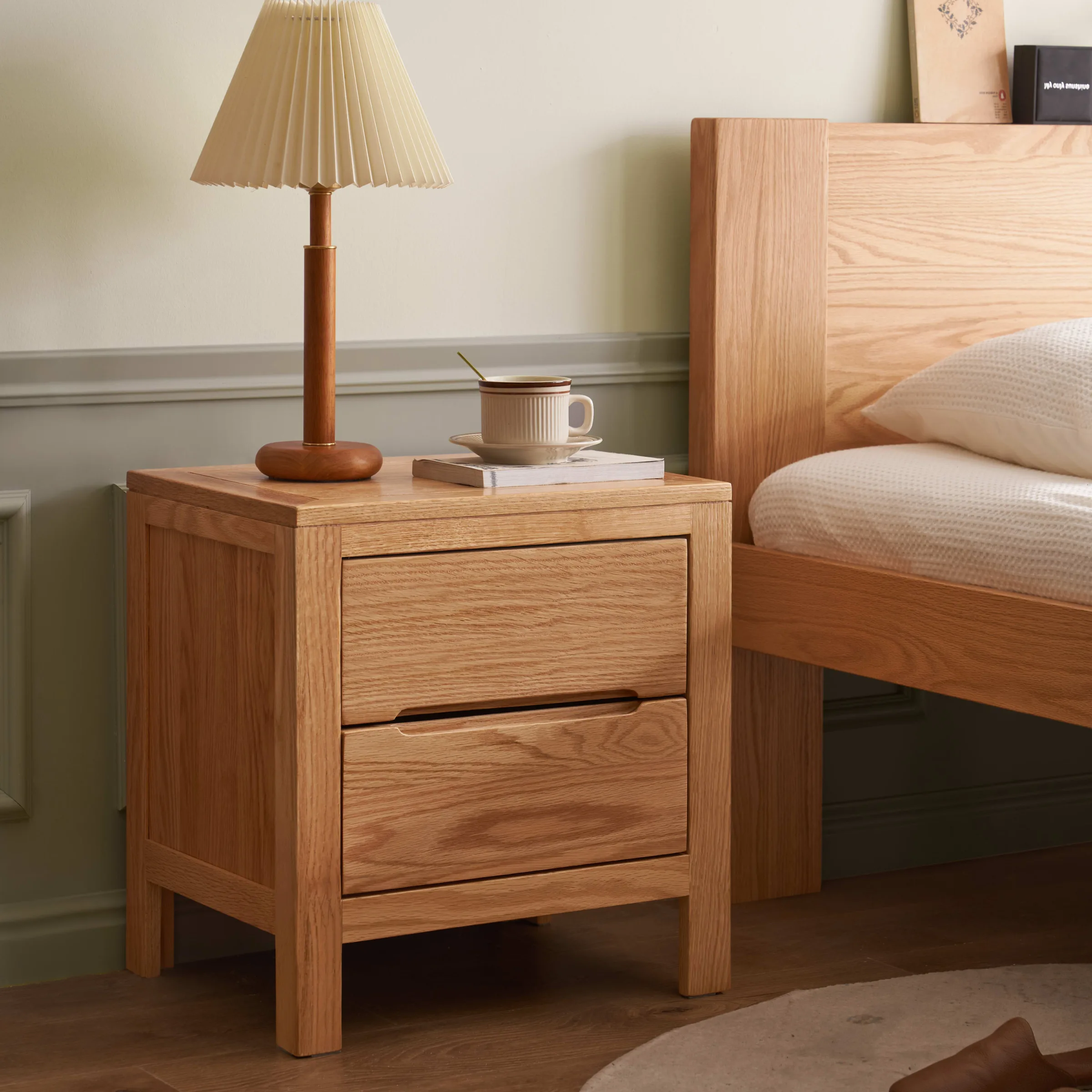 Solidwood Edinburgh 2PCS Bedside Table Set, Oak