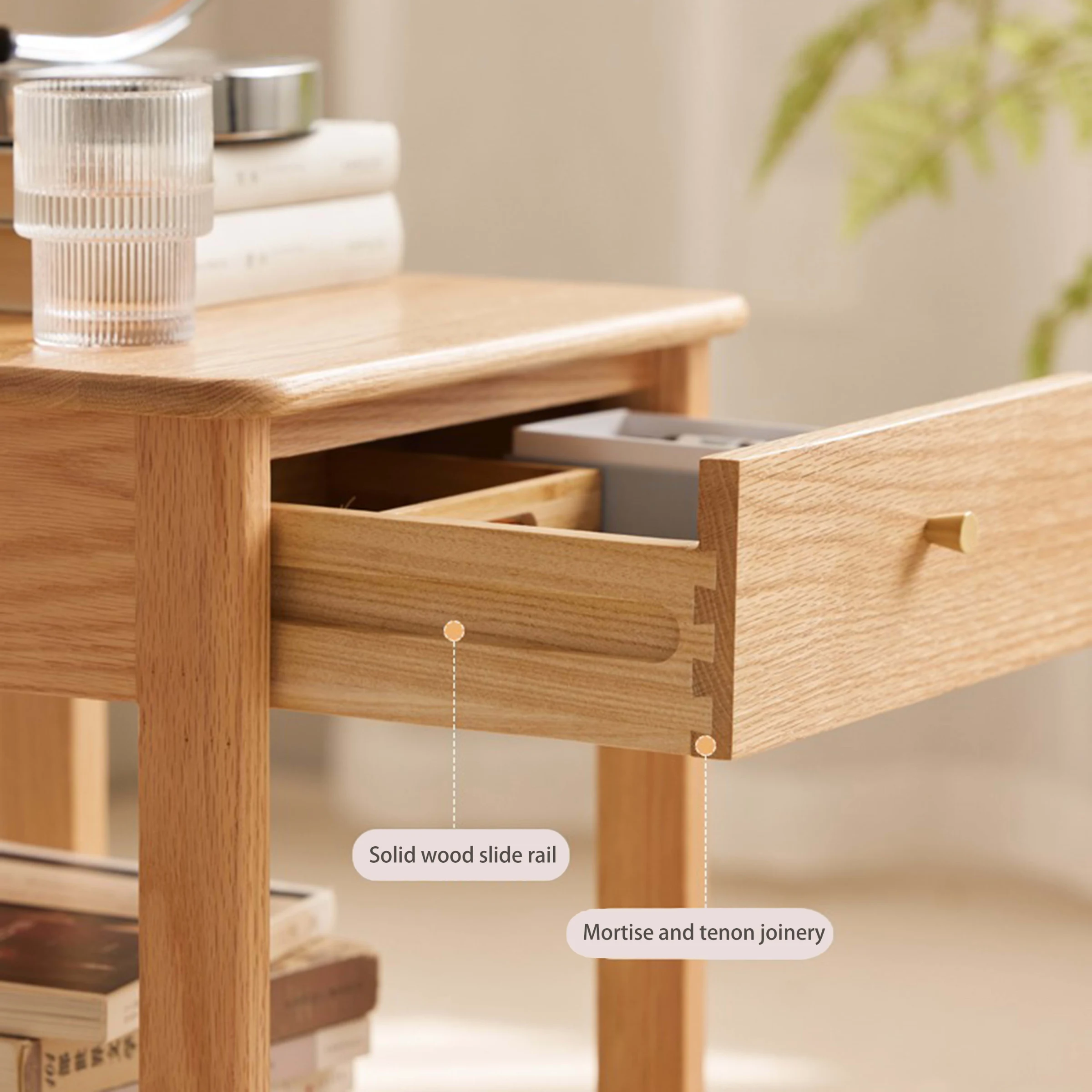 Solidwood Kano 2PCS Bedside Table Set, Oak