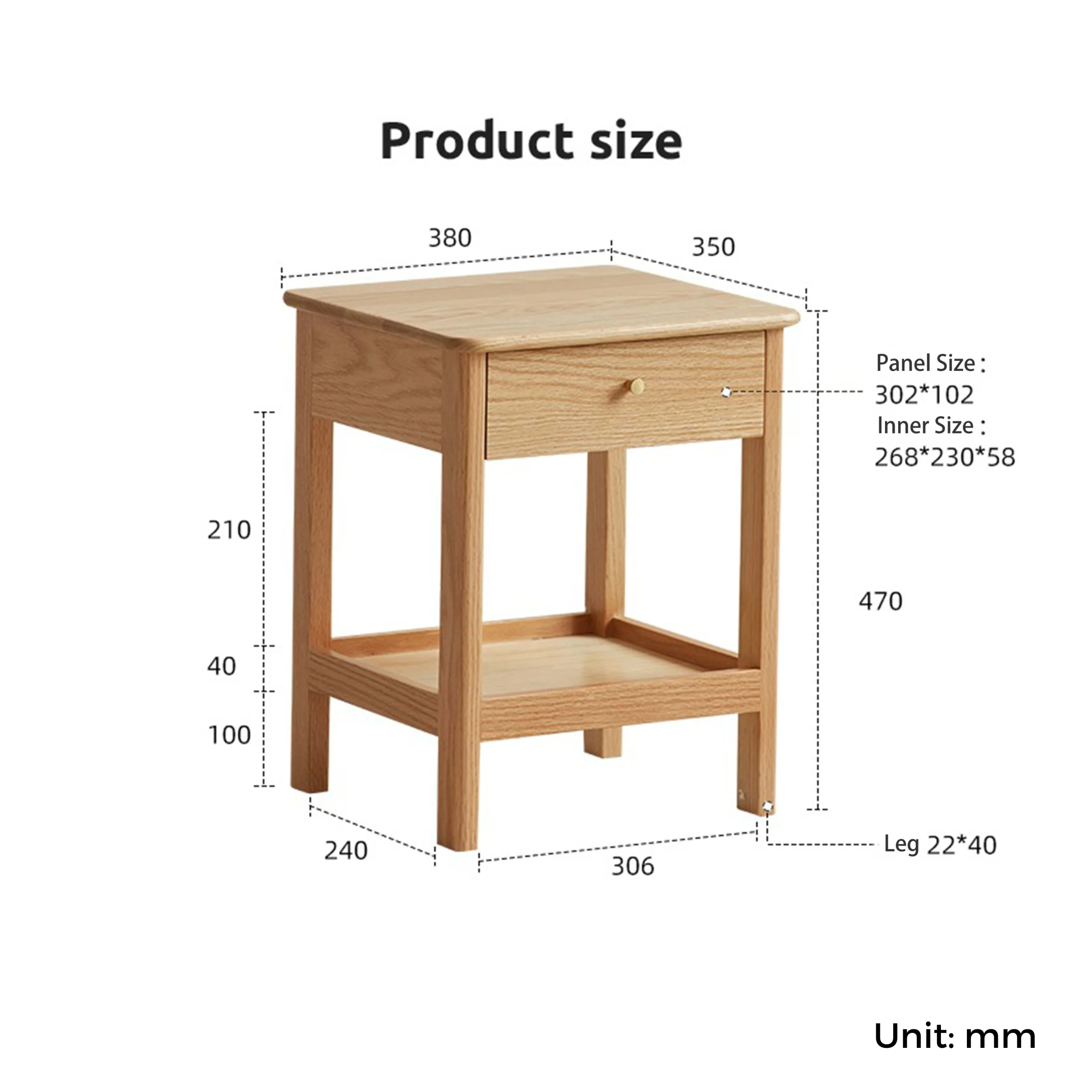 Solidwood Kano 2PCS Bedside Table Set, Oak