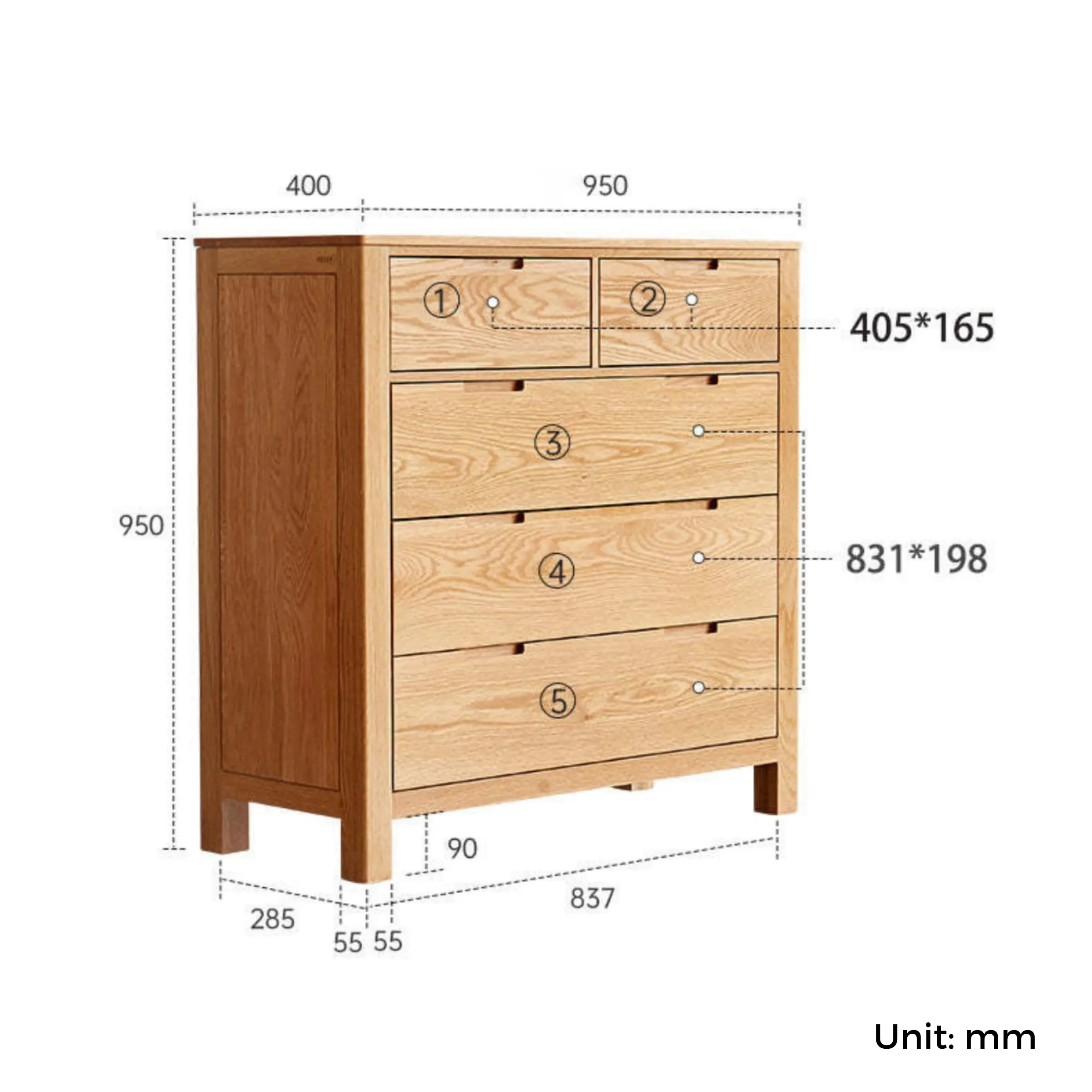 Solidwood Norway 3PCS Bedroom Set, 5-Drawer Lowboy