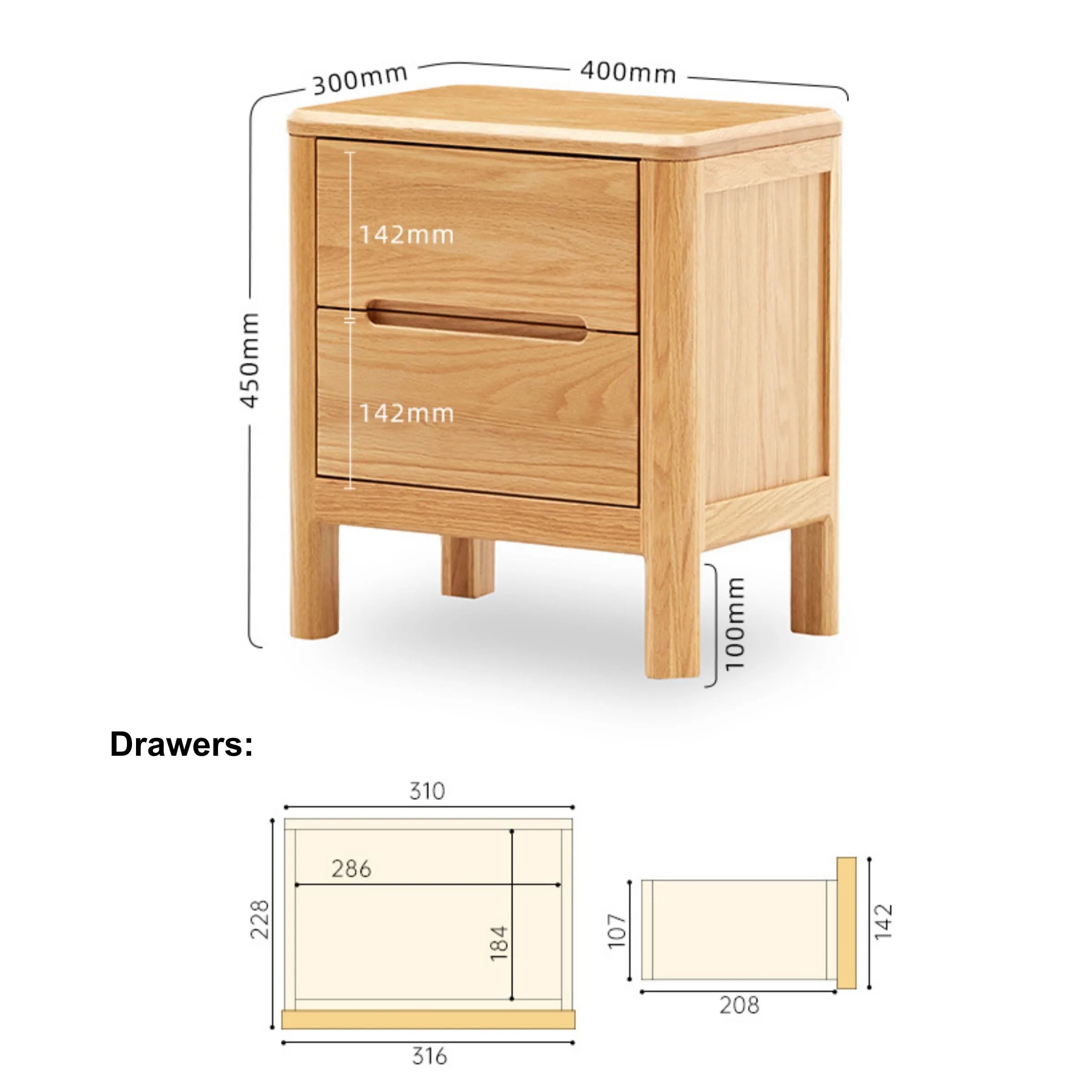 Solidwood Norway 2PCS Bedside Table Set A