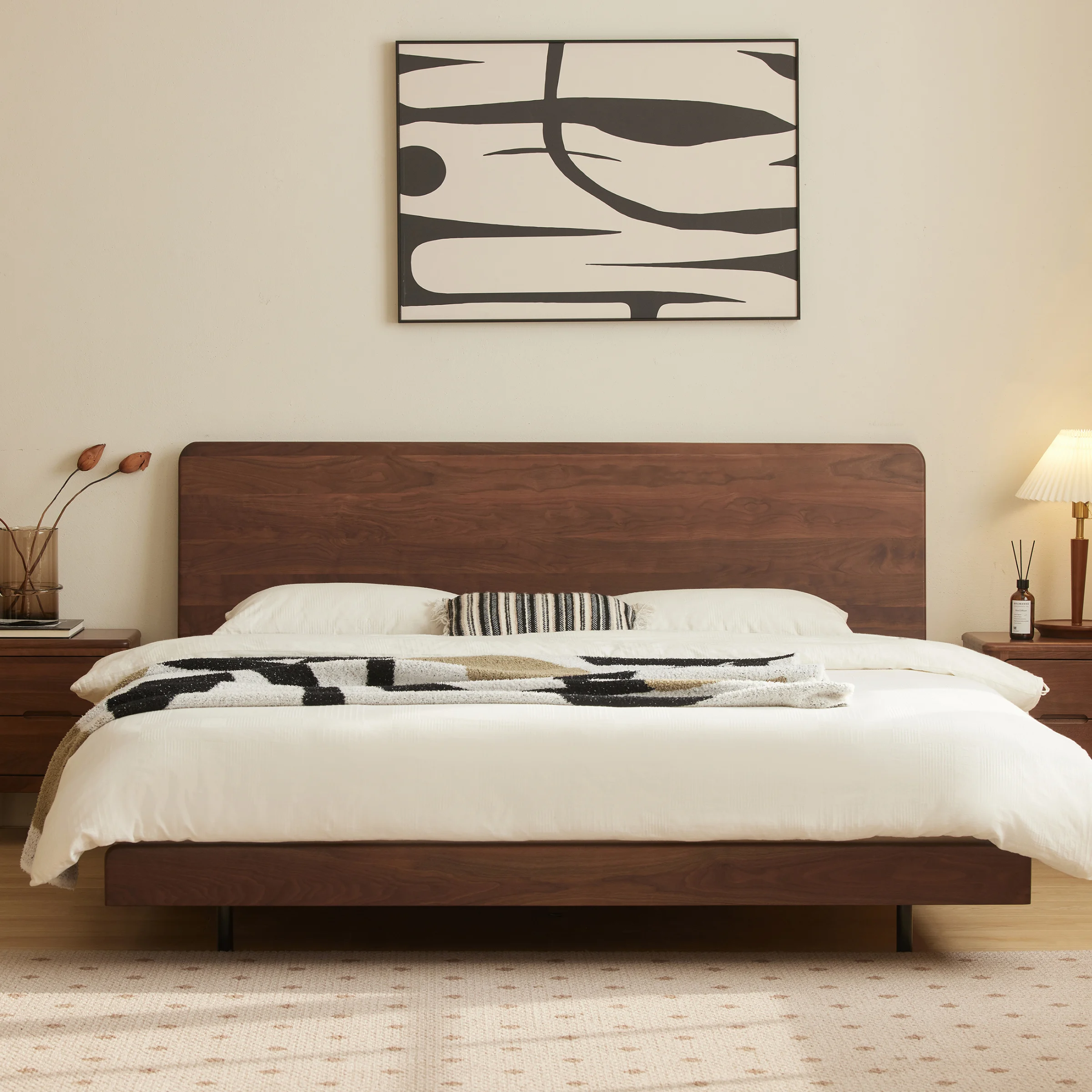 Solidwood Nordin Walnut Super King Bed Frame with Adjustable Headboard